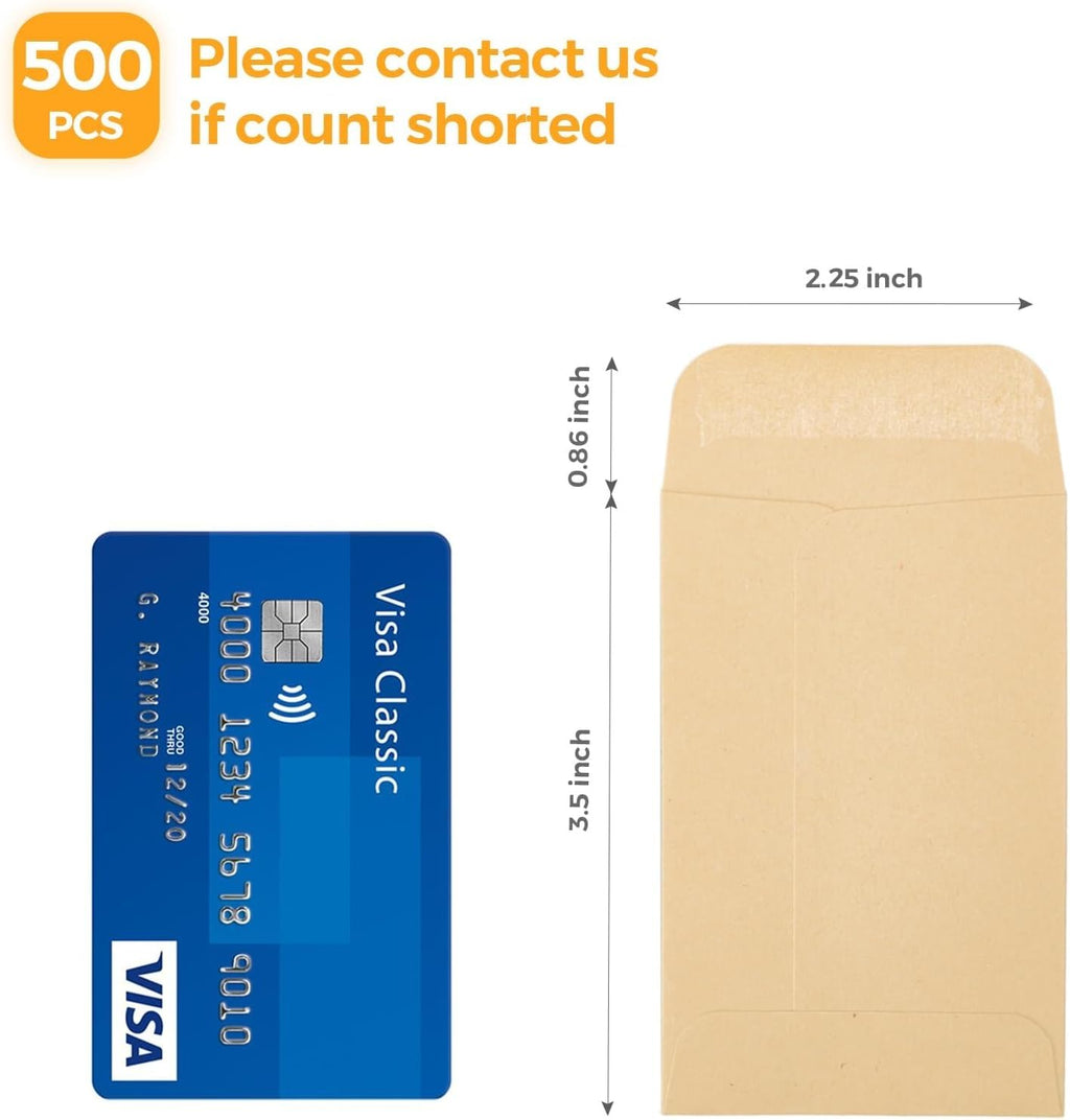 ACSTEP 500 Pack Coin and Small Parts Envelopes #1 Tip Envelope 2-1/4 X3-1/2 Mini Envelope with Gummed Flap for Home, Garden or Office Use(Black)
