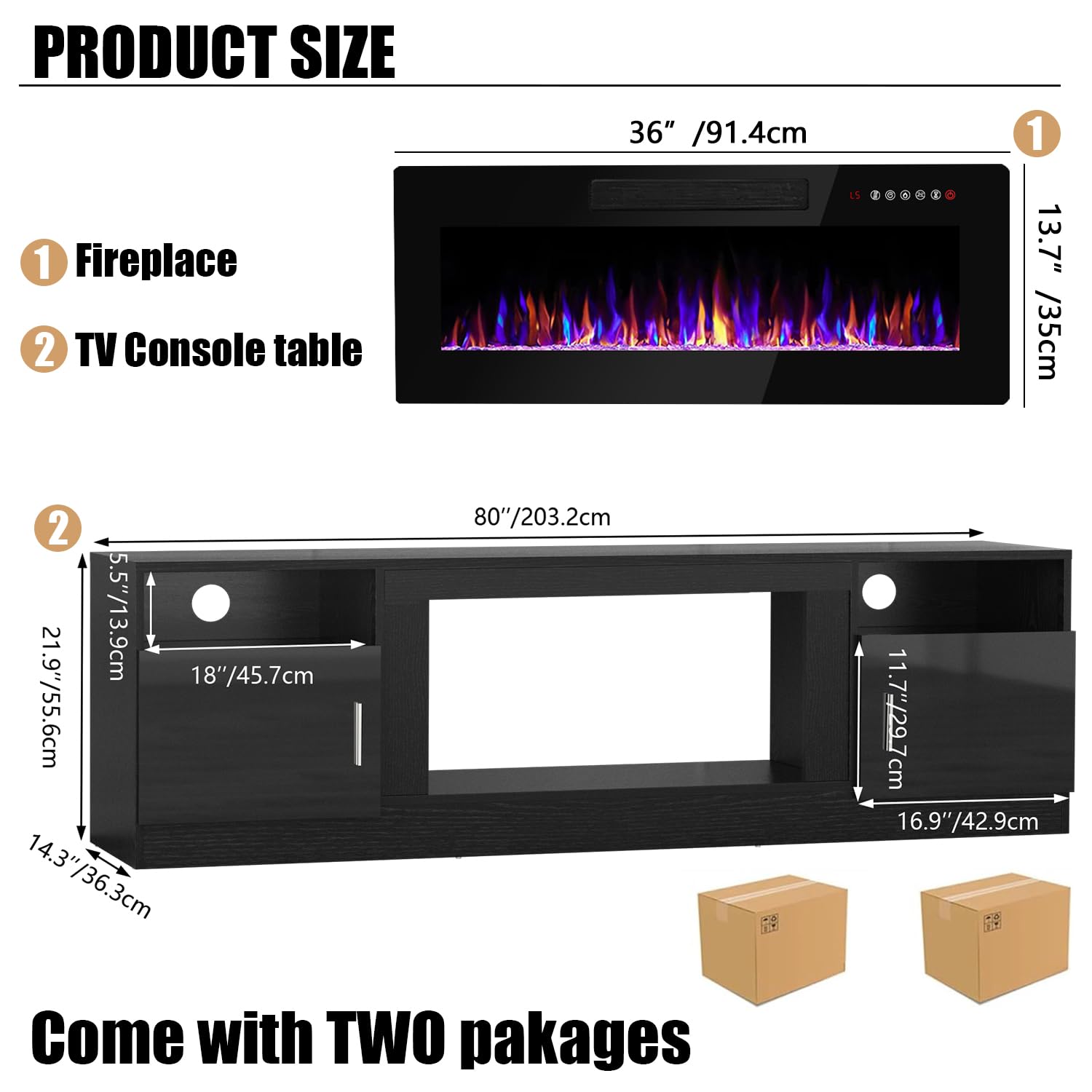 VITESSE 58 Inches Fireplace TV Stand for TVs up to 65 Inches Console with 18'' Electric Fireplace & Remote,Wooden Modern Entertainment Center for Living Room with LED Light Glass Shelves（Bei）