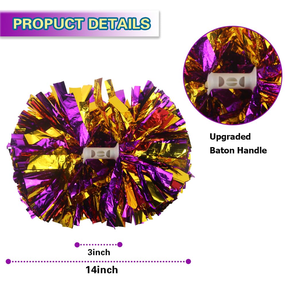 Lovecheer 2PCS/6PCS Metallic Pom Poms Cheerleading with Baton Handle Cheer Pompoms for Kids Adults Team Sports Spirit Party Cheering
