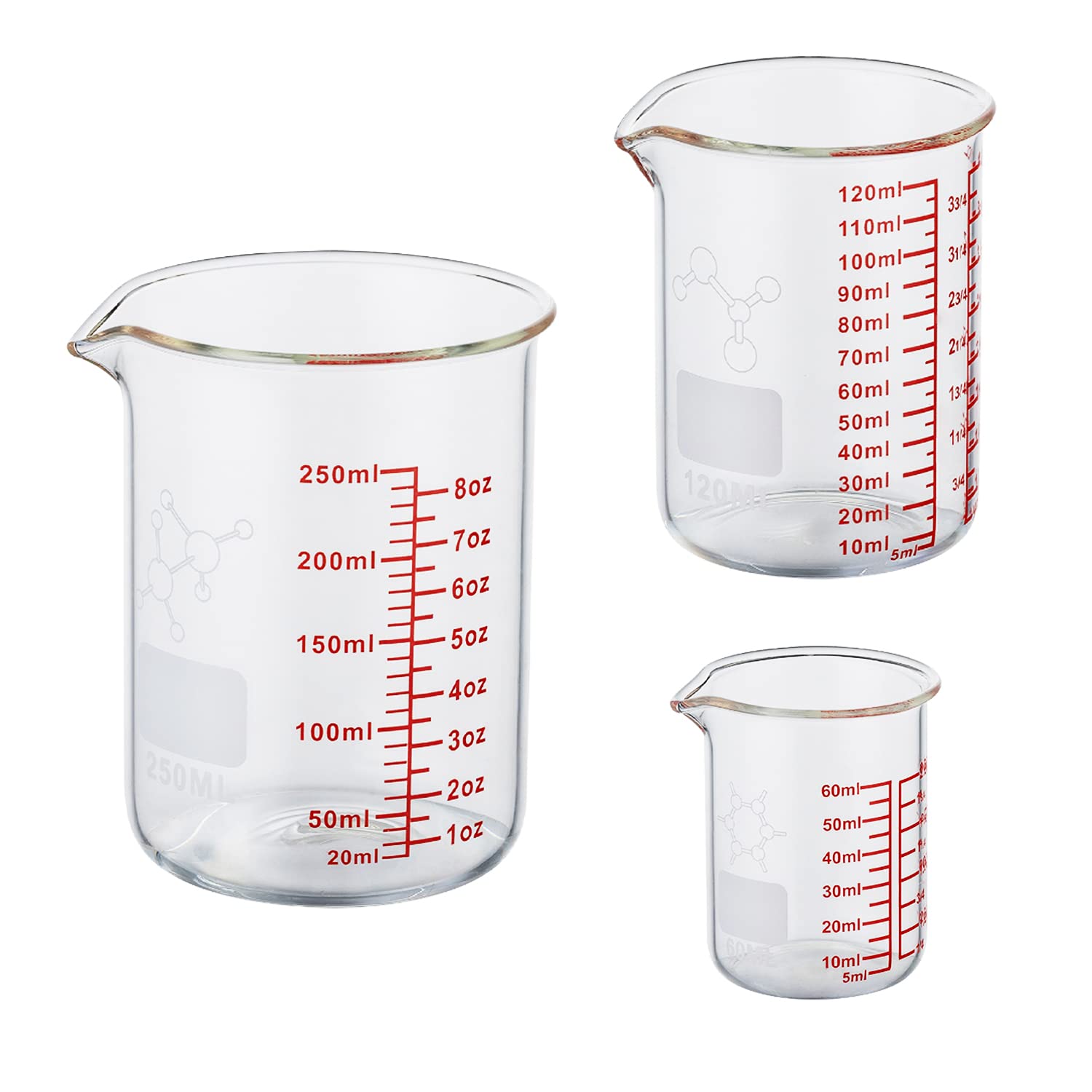 High Borosilicate Glass Measuring Cup-V-Shaped Spout，Glass Measuring Beaker for Kitchen or Restaurant, Easy to Read, 30 ML (1 Oz)-Pack of 2