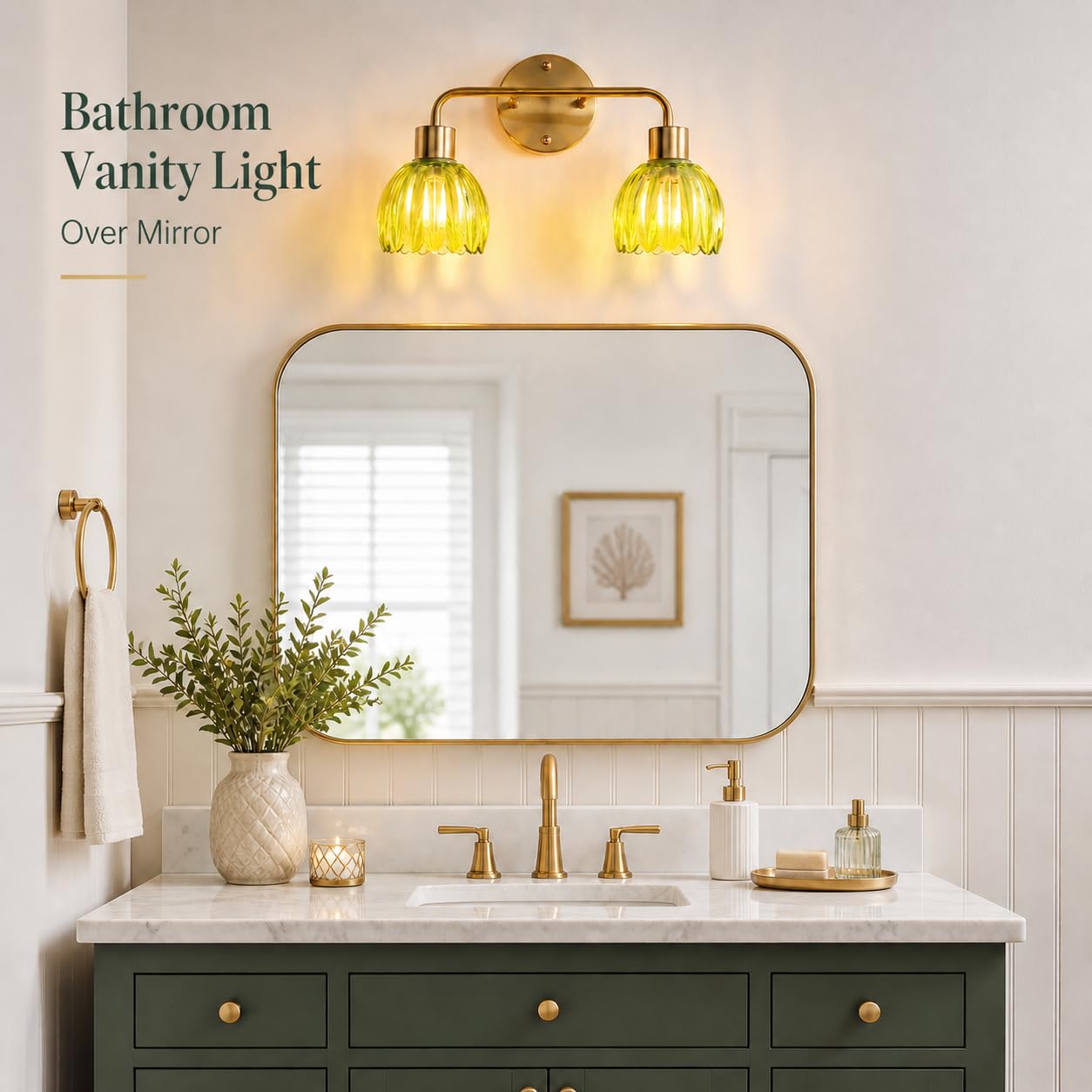 1-Light Gold Brass Bathroom Light Fixture,Wall Sconces set of 2,Brushed Gold Vanlity Light Over Mirror,Bathroom Vanity Light with White Tulip Glass Flower Shade,E26 Socket(Bulbs Not Included)