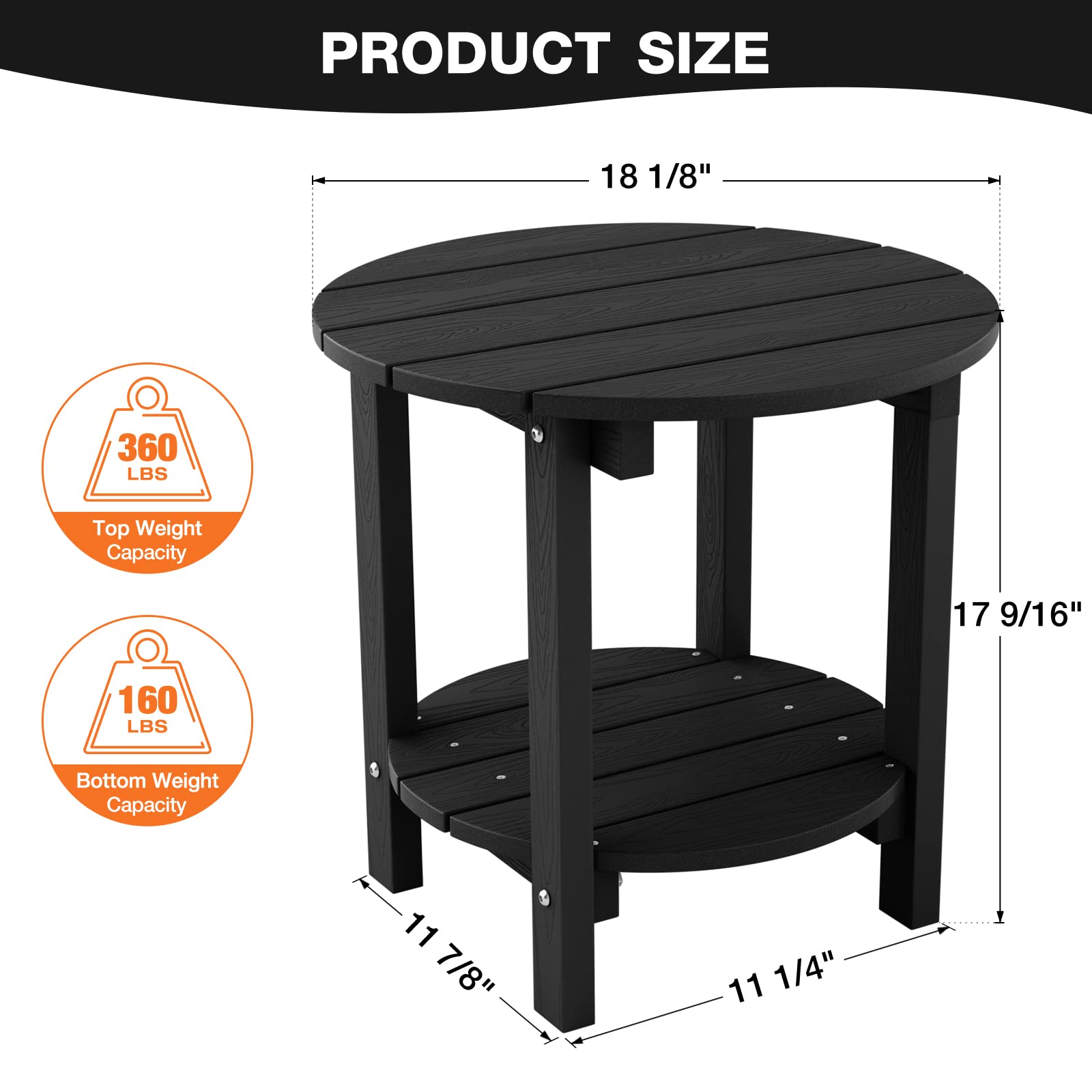 YEFU Adirondack Side Table, 18" Double Outdoor Side Table, Poly Lumber end Table, Weather Resistant for Indoor, Patio, Pool, Porch, Backyard-Black