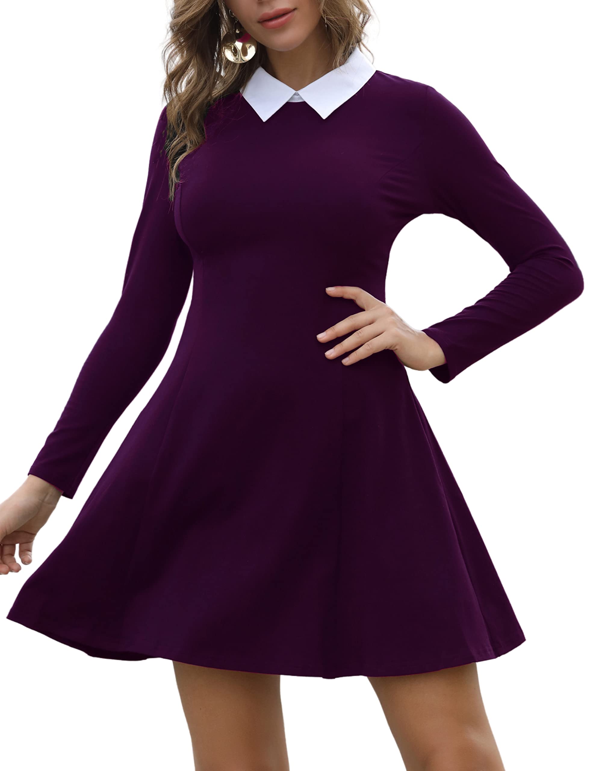 Aphratti Women's Long Sleeve Fall Dresses 2025 Casual Peter Pan Collar A Line Fit and Flare Skater Goth Dress