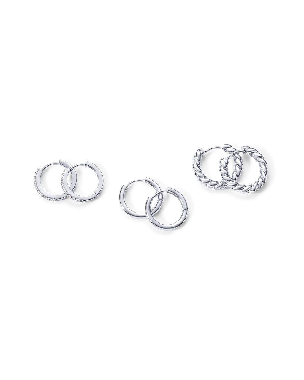 PAVOI Gold Hoop Earrings for Women - 14K-18K Yellow Gold Plated 925 Sterling Silver - Hypoallergenic 3-Pair Small Hoop Earings Set with Cubic Zirconia - Rope Teardrop & Chunky Huggie Styles Earscape Piercings