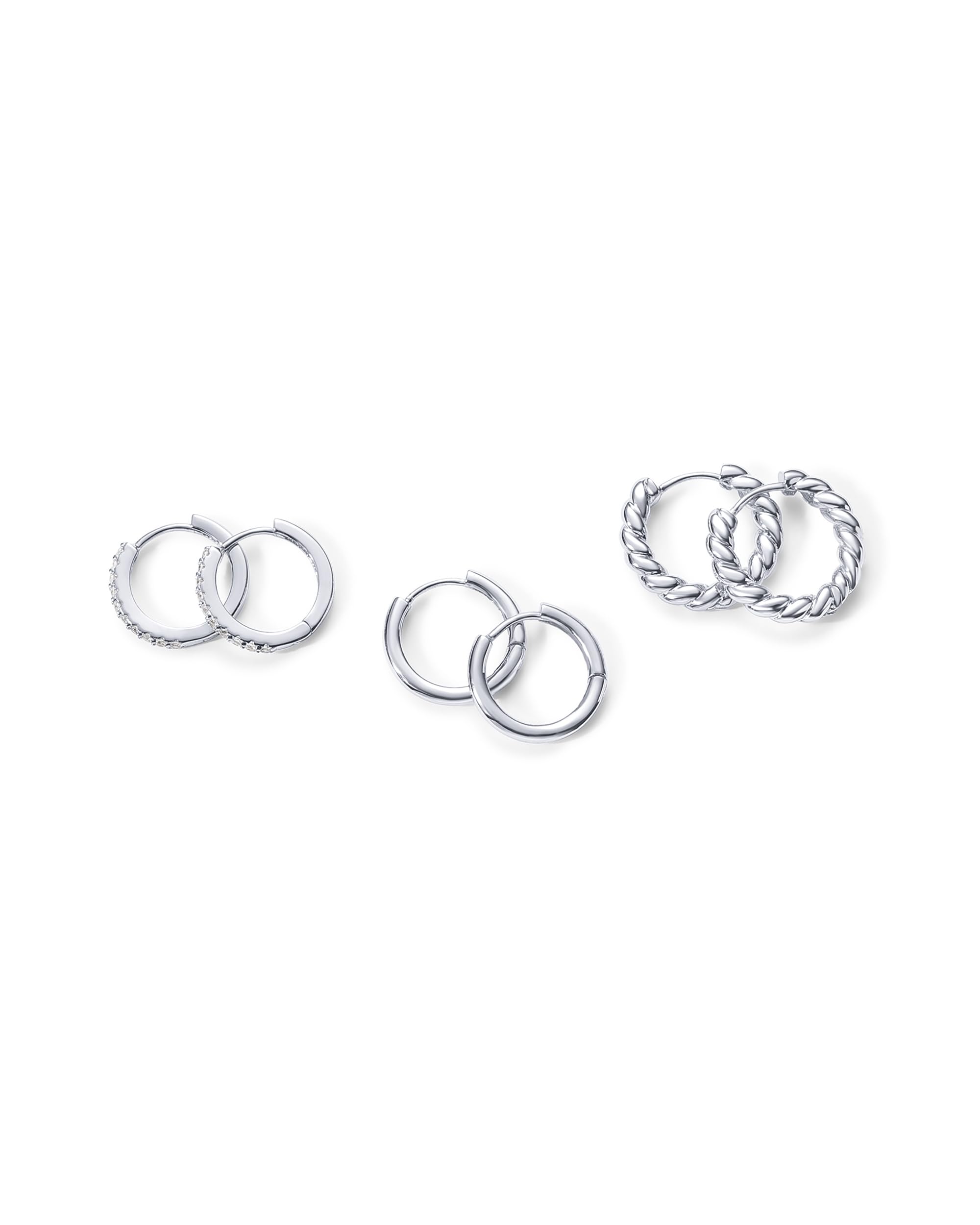 PAVOI Gold Hoop Earrings for Women - 14K-18K Yellow Gold Plated 925 Sterling Silver - Hypoallergenic 3-Pair Small Hoop Earings Set with Cubic Zirconia - Rope Teardrop & Chunky Huggie Styles Earscape Piercings