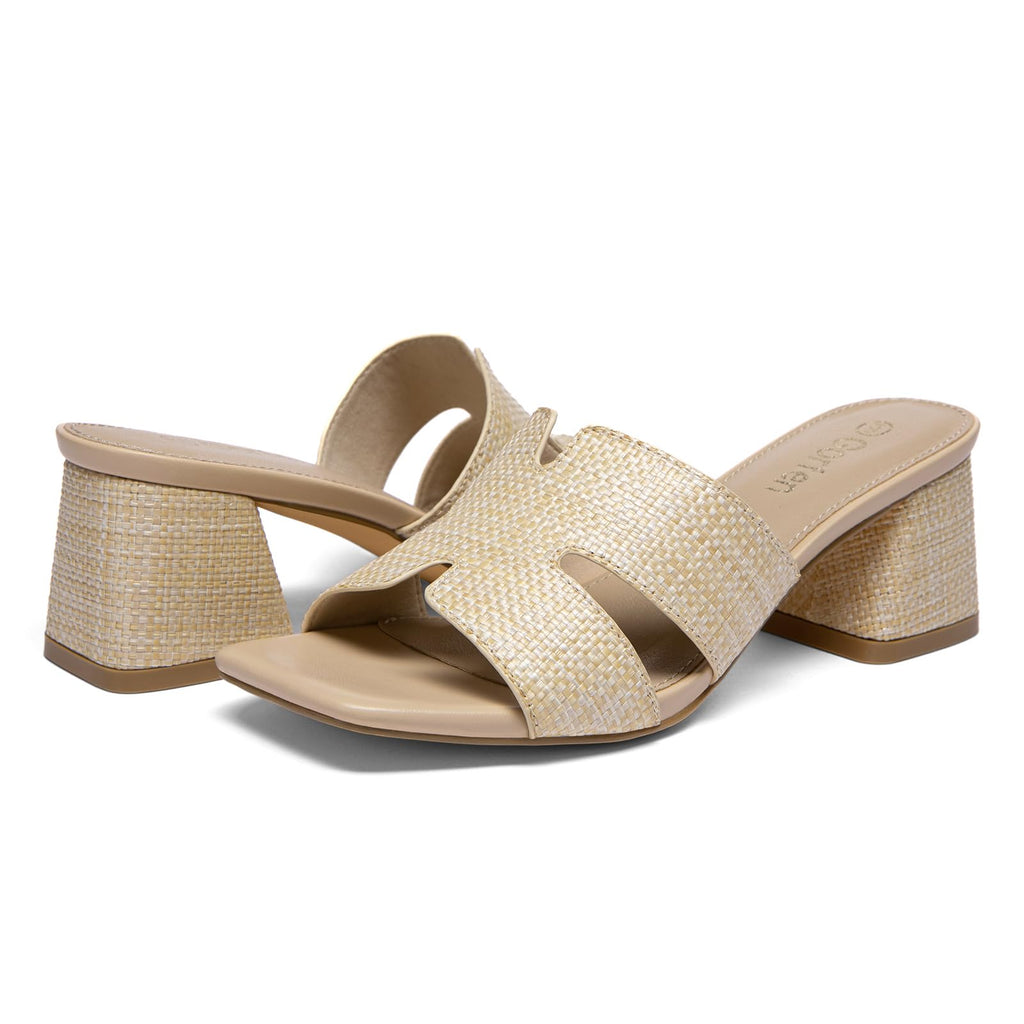 Women's Square Open Toe Sandals Low Block Chunky Heel Slip on Comfortable Casual Sandals for Daily Wear