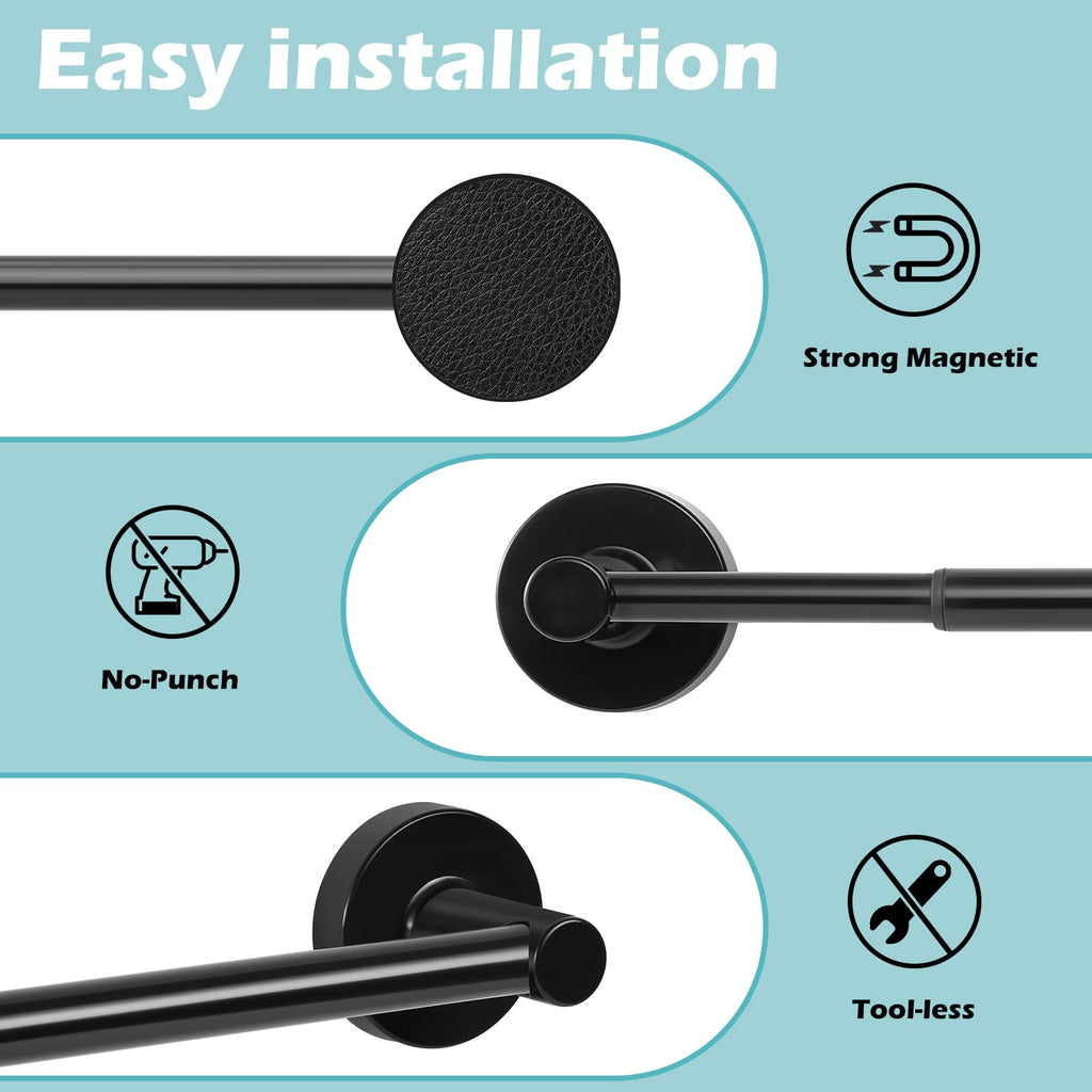 Gold Magnetic Curtain Rod for Door:Magnet Curtain Rods for Classroom Whiteboard,Small Adjustable Magnetic Towel Bar,Tool-Free French Magnet Pole with Leather Protective Cover No Drilling 16-28"