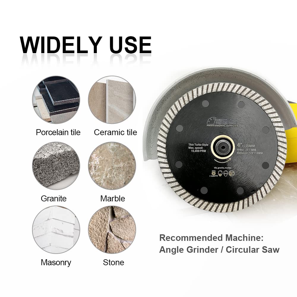 SHDIATOOL Super Thin Diamond Turbo Saw Blade 4 Inch Cutting Porcelain Ceramic Tile Granite Dia 105mm