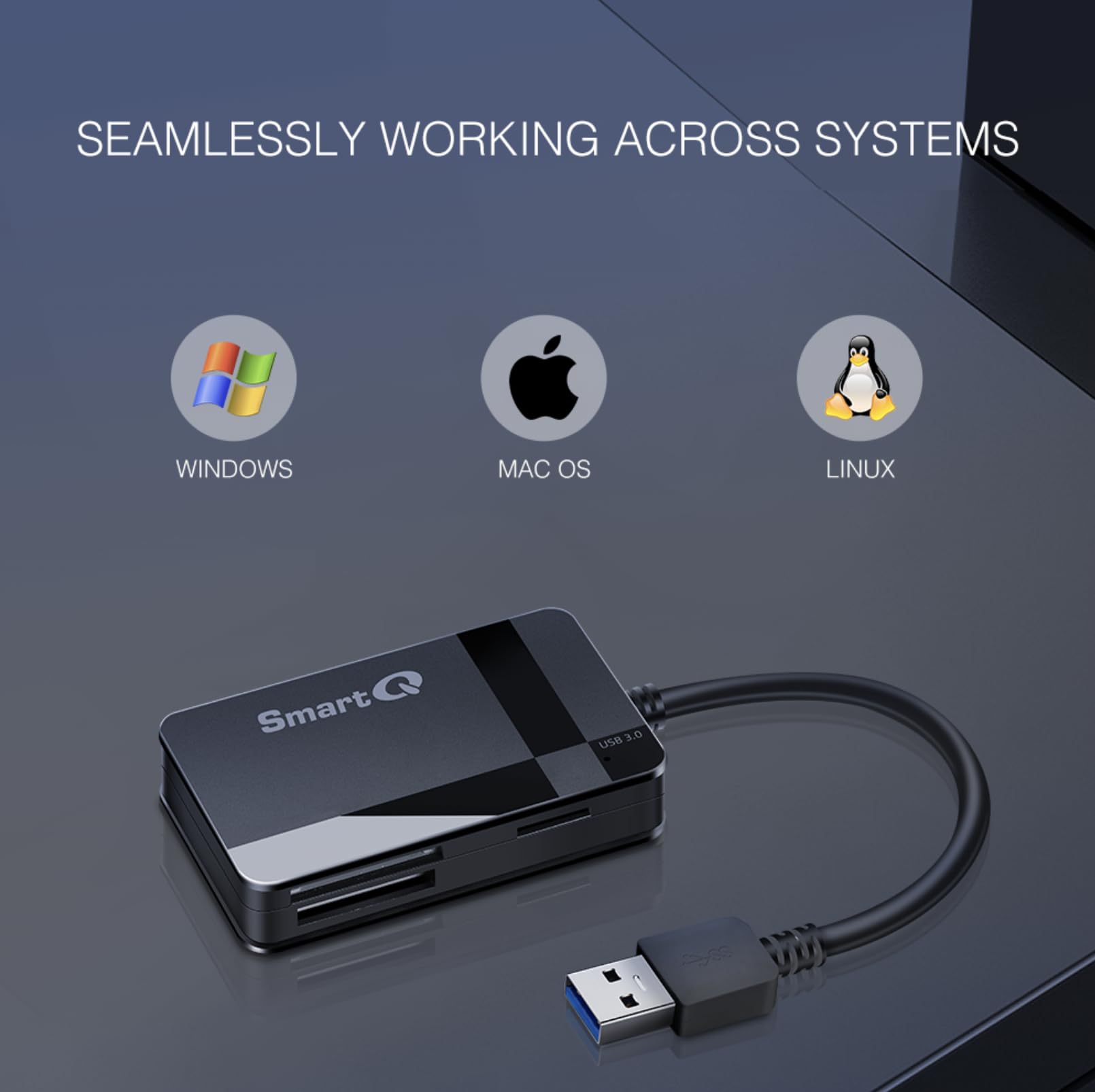 SmartQ C368 USB 3.0 Card Reader - Plug & Play, Compatible with Apple & Windows, Supports SD, Micro SD, MS, CF Cards