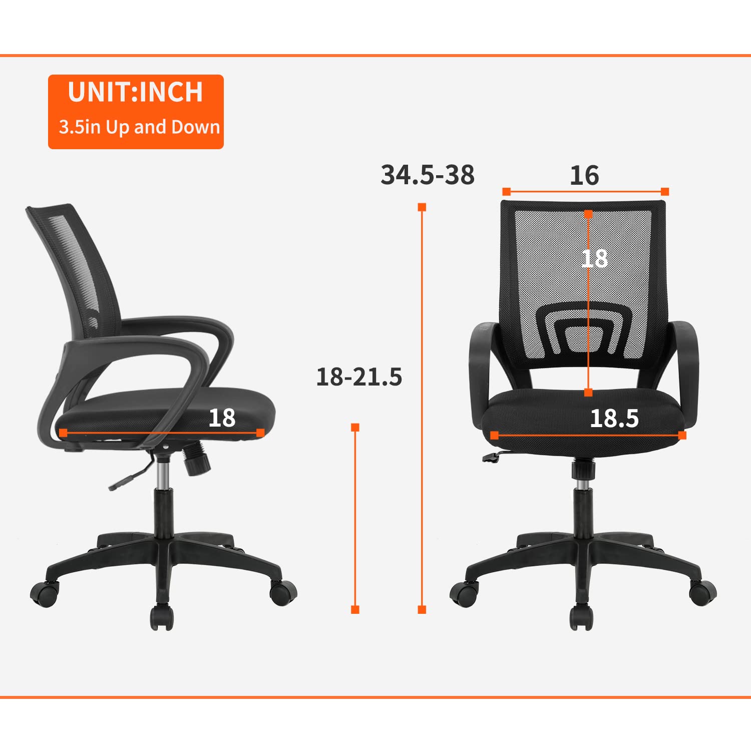 BestOffice Home Office Chair Ergonomic Desk Chair Mesh Computer Chair with Lumbar Support Armrest Executive Rolling Swivel Adjustable Mid Back Task Chair for Women Adults, Black (Black)