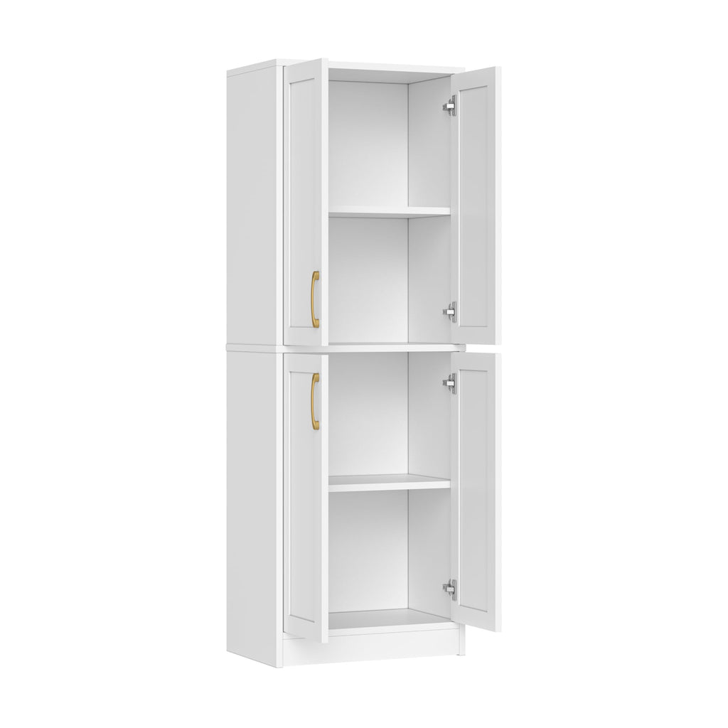 Pantry - Kitchen Pantry Cabinet with 4 Doors and Adjustable Shelves, Tall Black Cabinet Freestanding Storage Cupboard for Dining Room Living Room, Laundry, Bathroom (Black)