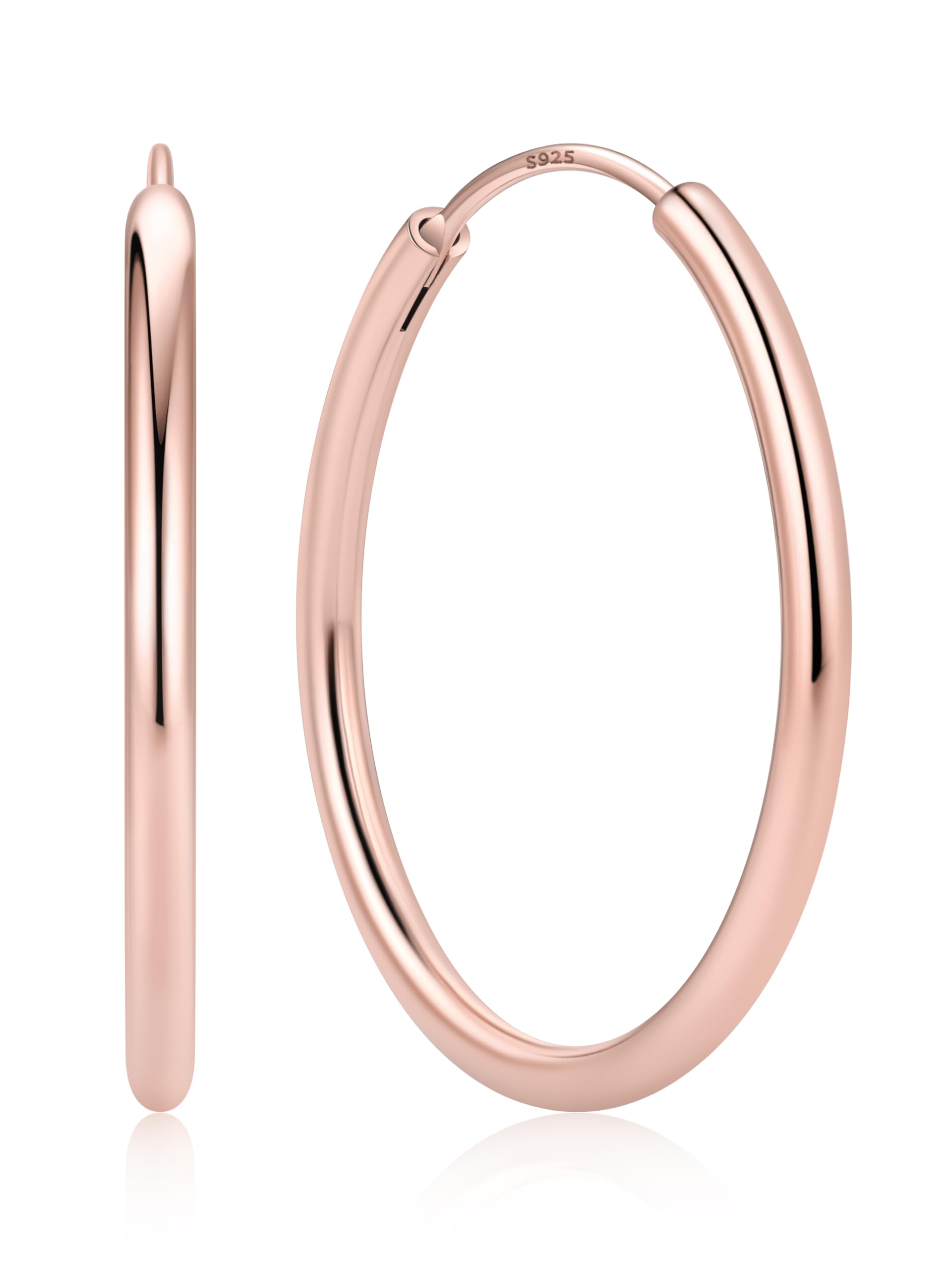 ChicSilver 925 Sterling Silver Hoop Earrings for Women Hypoallergenic, Lightweight Large Gold Plated Silver Hoop Earrings, Endless Hoops Earring 20/30/40/50/60/70MM