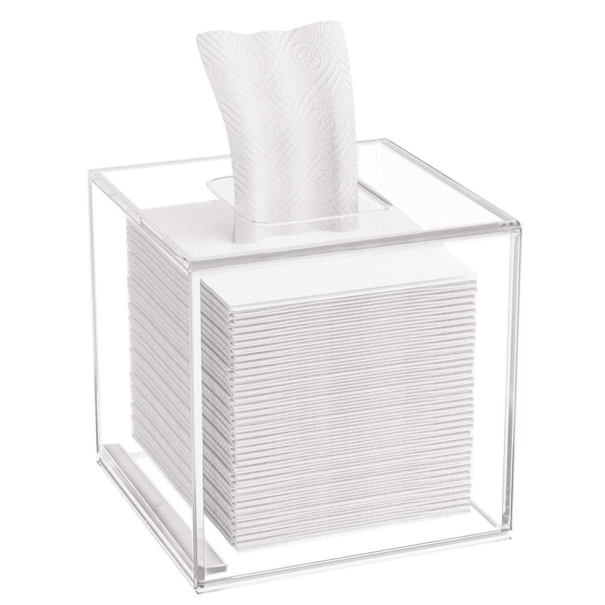 HIIMIEI Tissue Box Cover, Acrylic Tissue Holder Napkin Dispenser for Home Office Restaurant Desk Decor, Black Square 5.4x5.4x5.4''