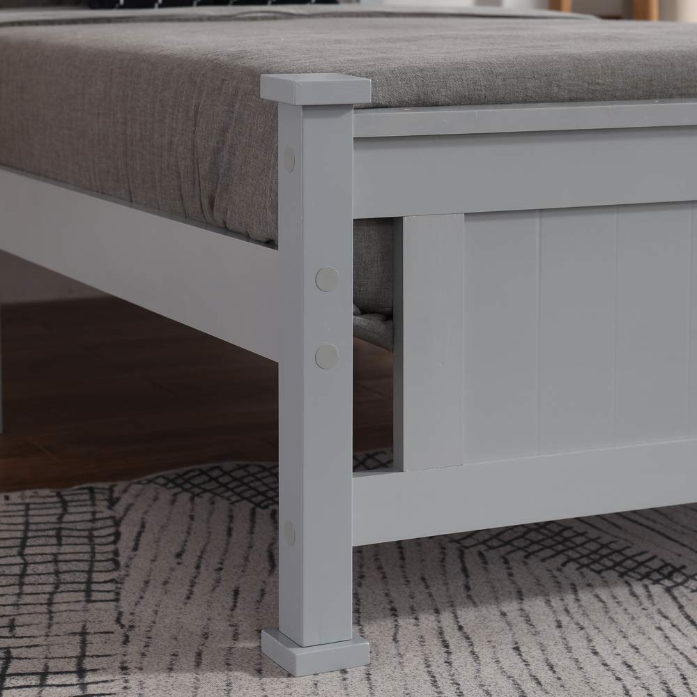 Bonnlo Twin Size Solid Wood Platform Bed Frame, Single Bed with Headboard, No Box Spring Needed Panel Bed, Wood Slat Support Mattress Foundation, White