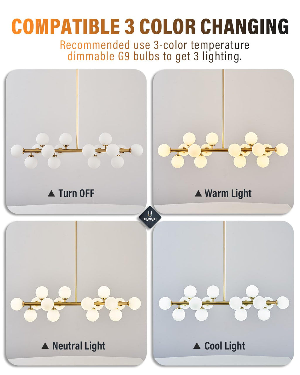 Modern Linear Chandeliers for Dining Room, 8-Light Globe Sputnik Pendant Ceiling Light, Black Dining Room Light Fixture Over Table, Mid Century Glass Milk White Bubble, 31.5 Inch, GC-09