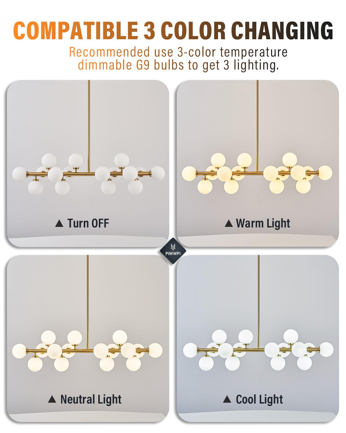 Modern Linear Chandeliers for Dining Room, 8-Light Globe Sputnik Pendant Ceiling Light, Black Dining Room Light Fixture Over Table, Mid Century Glass Milk White Bubble, 31.5 Inch, GC-09
