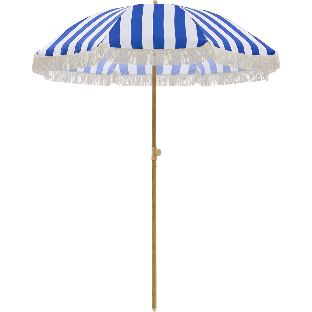 6.5FT Boho Patio Umberlla with Fringe,UPF50+ Outdoor Umbrella with Fiberglass Ribs and Push Button Tilt,Tassels Umbrella for Beach,Terrace,Picnic