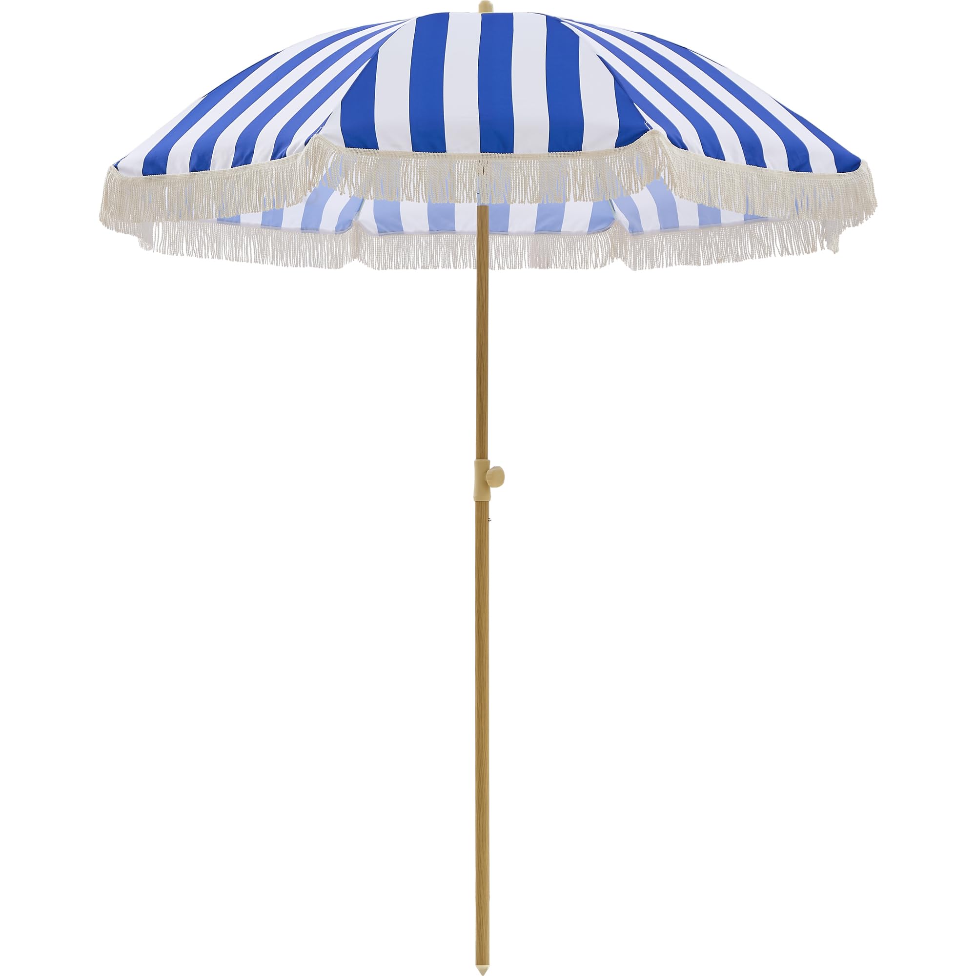 6.5FT Boho Patio Umberlla with Fringe,UPF50+ Outdoor Umbrella with Fiberglass Ribs and Push Button Tilt,Tassels Umbrella for Beach,Terrace,Picnic