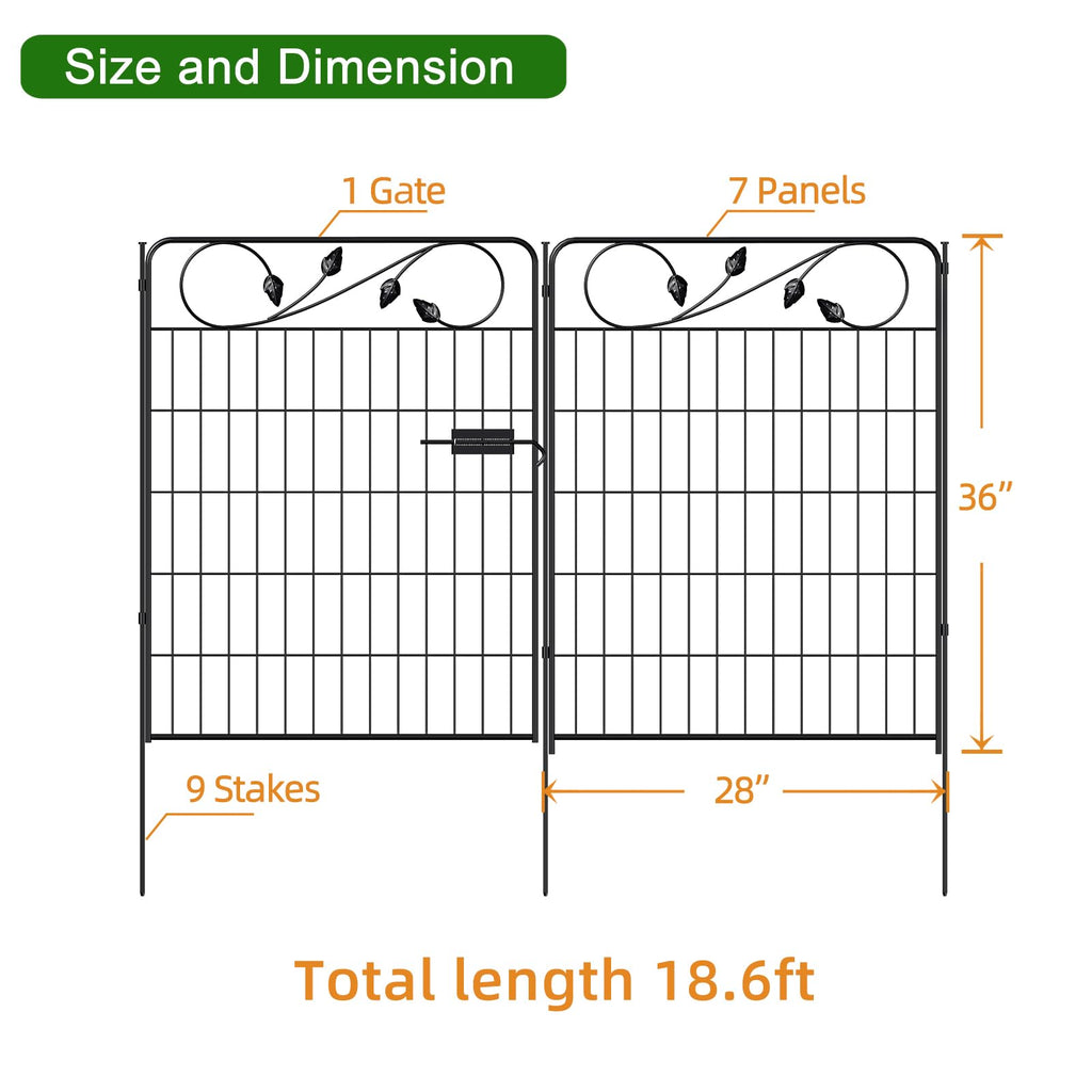 FOREHOGAR Decorative Metal Garden Fence 24in(H) X10ft(L) 5 Panels Leaf Black Rustproof Wire Border Fence for Landscape Patio Flower Bed Garden Fencing Panel Animal Barrier for Dogs