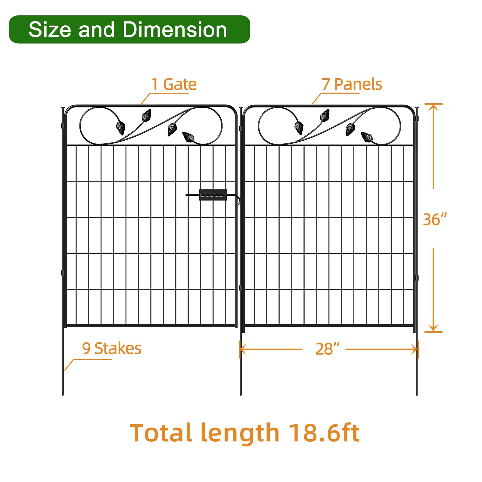 FOREHOGAR Decorative Metal Garden Fence 24in(H) X10ft(L) 5 Panels Leaf Black Rustproof Wire Border Fence for Landscape Patio Flower Bed Garden Fencing Panel Animal Barrier for Dogs