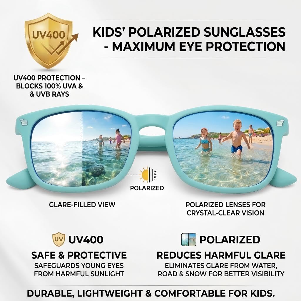 COASION Polarized Kids Sunglasses UV 400 Protection for Girls Boys Classic Retro Style Toddler Shades Age 3-12