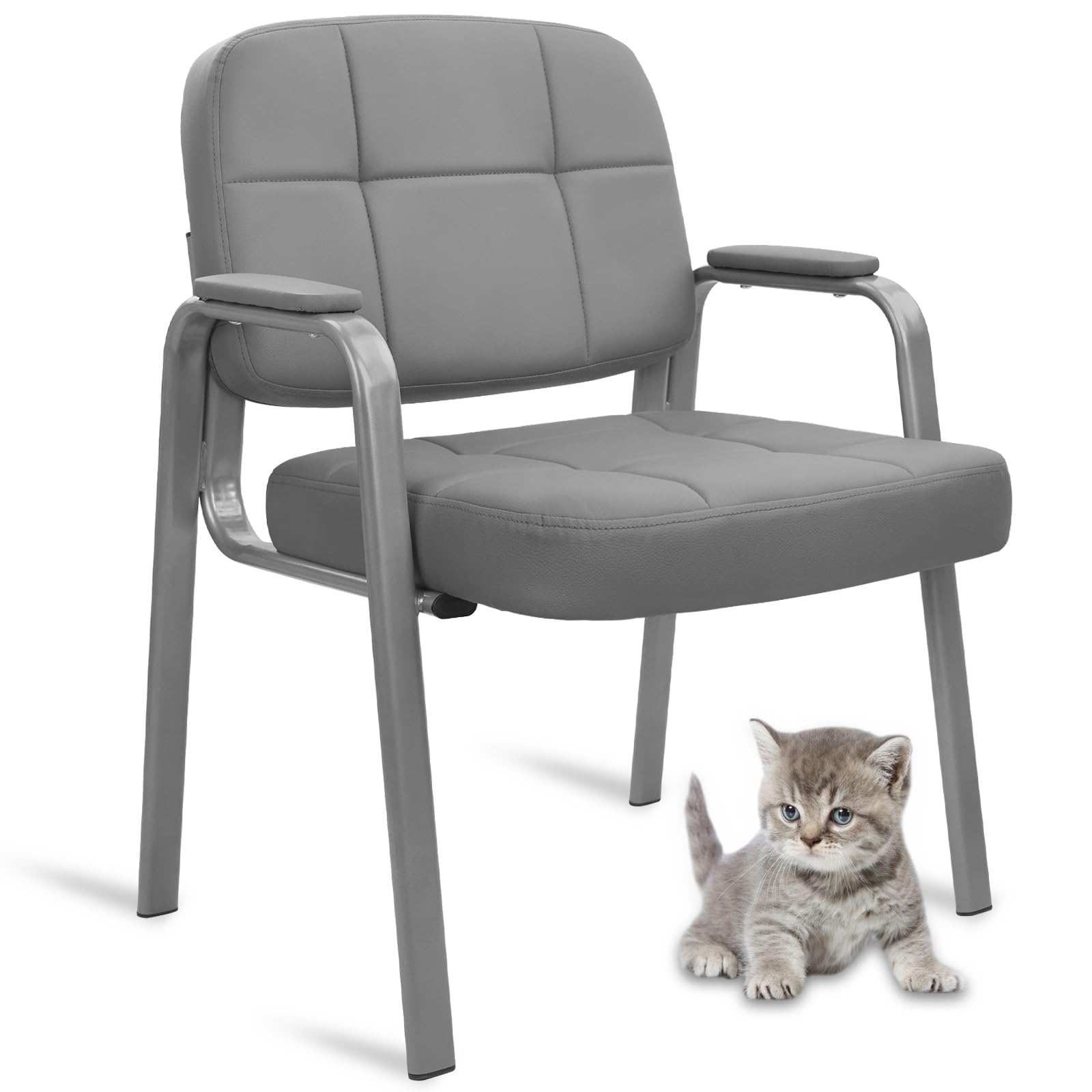 CLATINA Big & Tall 500 lbs Leather Office Reception Chair No Wheels with Padded Arms, Waiting Room Guest Chair for Elderly Home Desk Conference Room Lobby Side Salon Clinic, Black