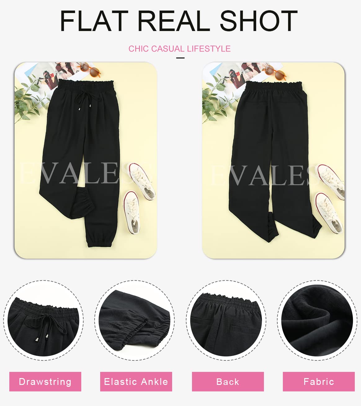 EVALESS Womens 2026 Summer Casual Pants Drawstring Elastic High Waisted Work Trousers Joggers Trendy Harem Pants with Pockets