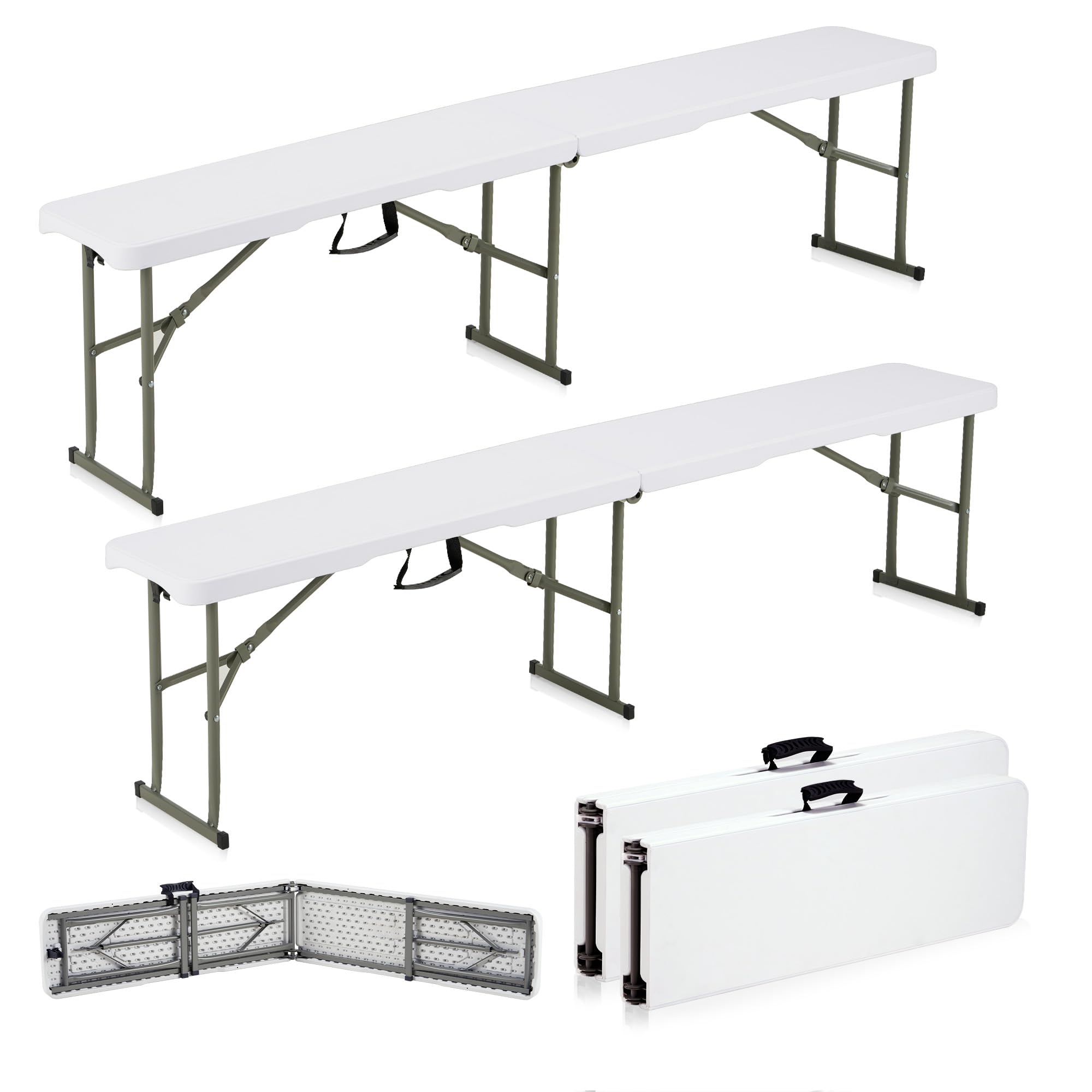 6ft Plastic Folding Bench with Carrying Handle & Lock, Portable Outdoor Bench in Garden Picnic Camping Dining Party Seat, Waterproof Bench for Soccer Activities, Firm and Durable (2Pack C)