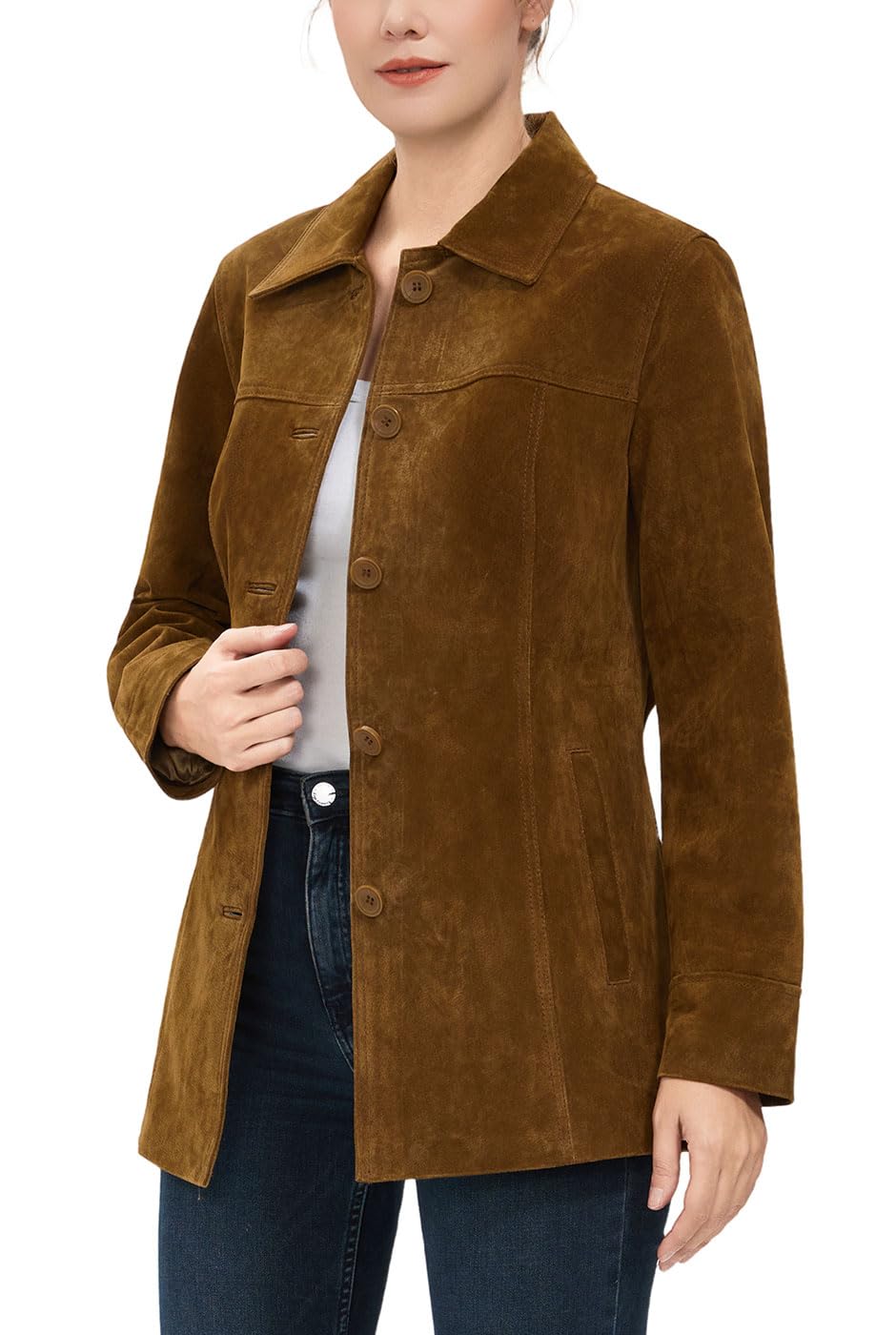 BGSD Women Anna Suede Leather Car Coat (Also available in Plus Size & Petite)