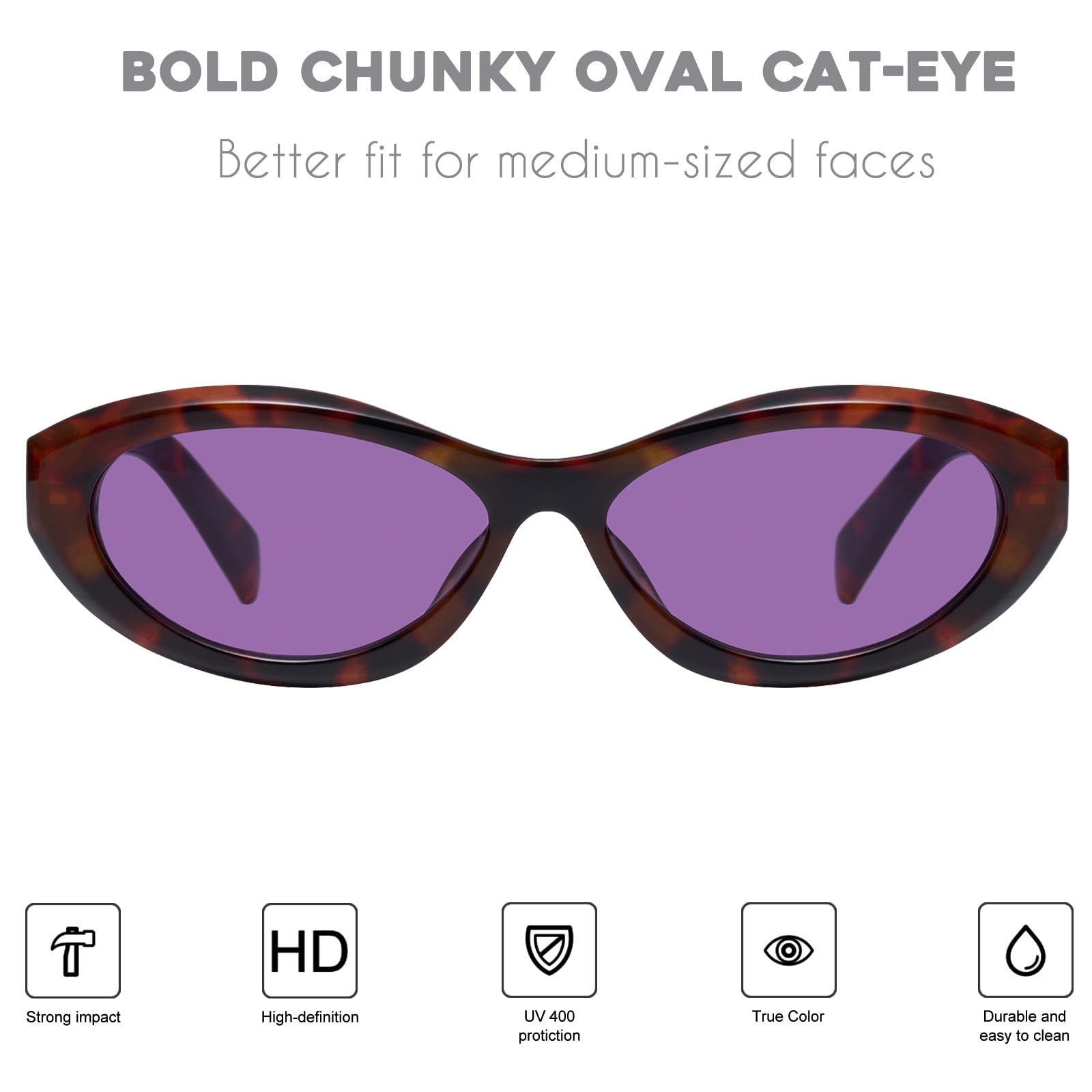 mosanana Oval Cat Eye Sunglasses for Women Retro Y2K Style MS52372