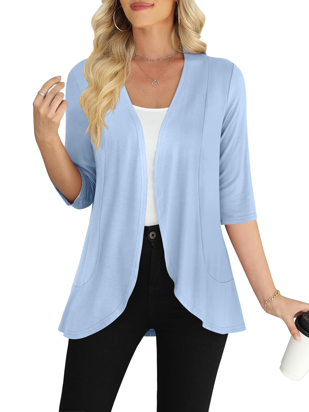 Yincro Women's Casual 3/4 Sleeve Cardigan Lightweight Soft Open Front Cardigans