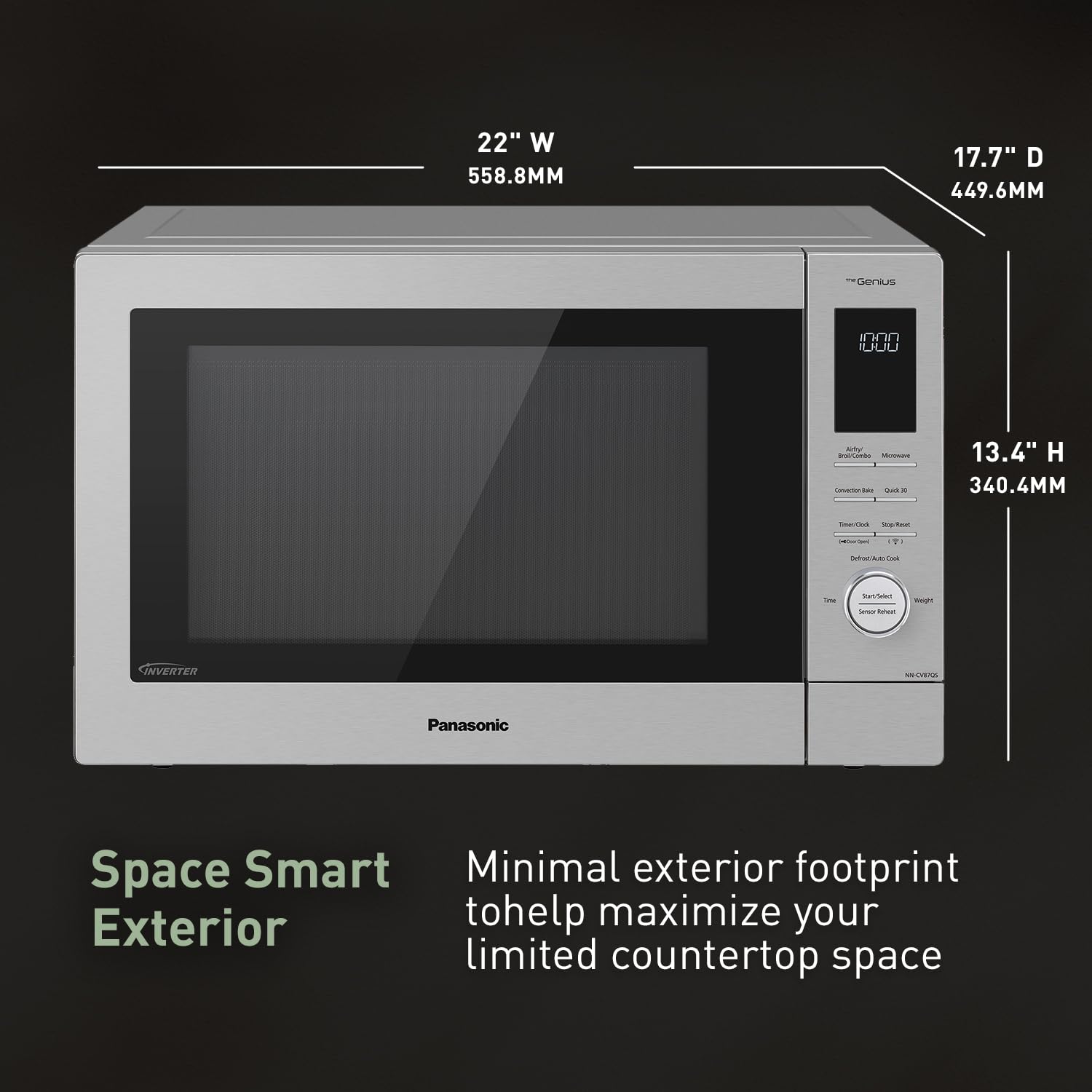 Panasonic HomeChef 4-in-1 Countertop Microwave Air Fryer Combo, Time-Saving 20 Presets + App-Linked Recipes, 1000W 1.2 cu ft Inverter Multi Oven & Convection Tech – NN-CV87QS Stainless Steel