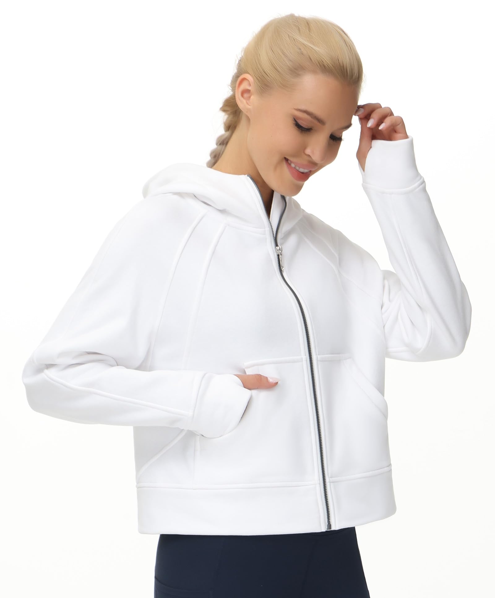 THE GYM PEOPLE Women's Full-Zip Up Hoodies Jacket Fleece Workout Crop Tops Sweatshirts with Pockets Thumb Hole