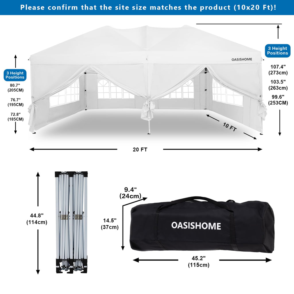 OASISHOME Canopy Tent 10'x10' Pop Up Gazebo with 1-Person Set Up, 4 Sidewalls, Wheeled Bag, Waterproof UV Protection Heavy-Duty Steel Frame Shelter for Patio Outdoor Wedding Party Event (Black,10x10)