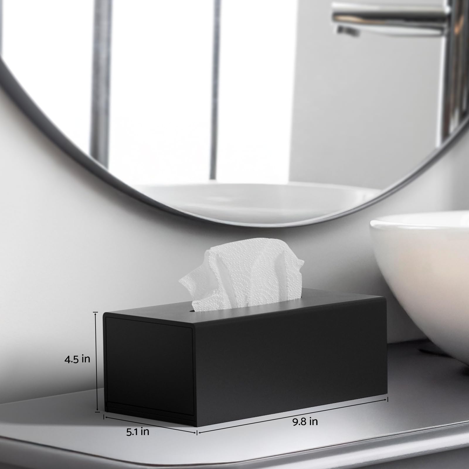 HIIMIEI Tissue Box Cover, Acrylic Tissue Holder Napkin Dispenser for Home Office Restaurant Desk Decor, Black Square 5.4x5.4x5.4''