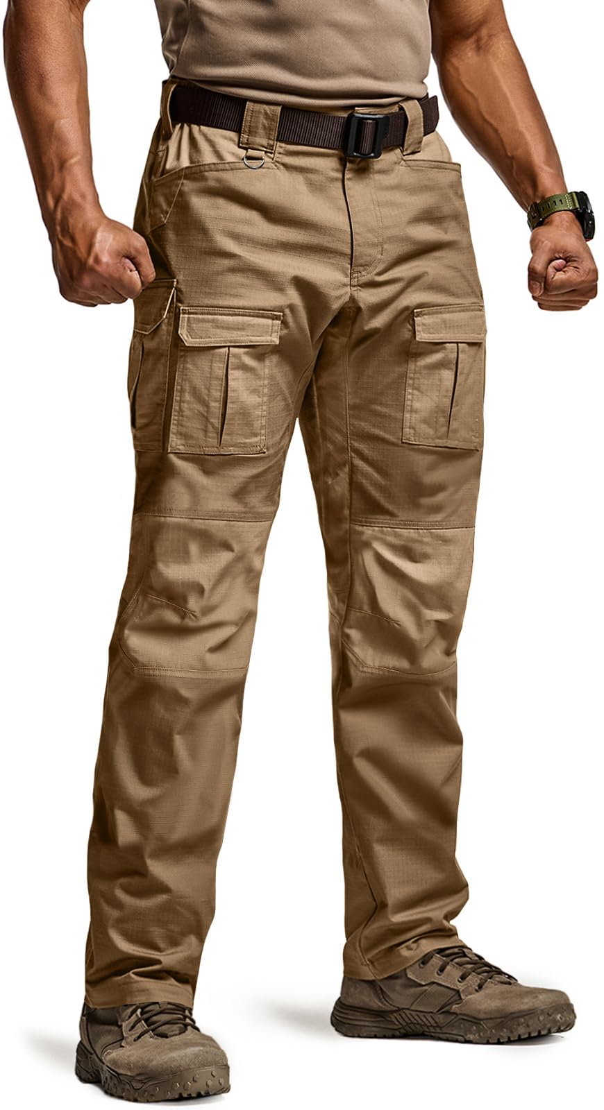 CQR Men's Flex Ripstop Tactical Pants, Water Resistant Stretch Cargo Pants, Lightweight EDC Hiking Work Pants