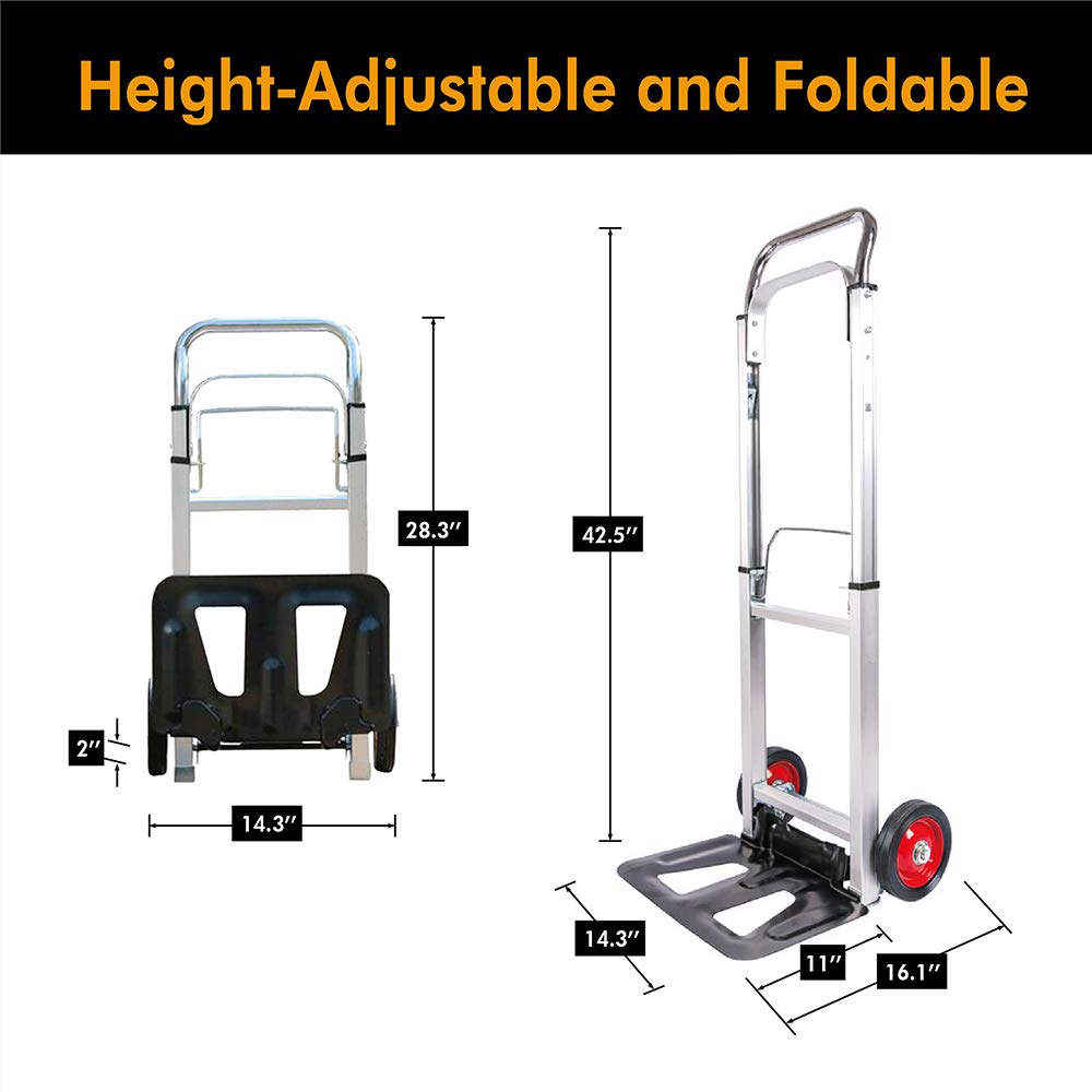 LEADALLWAY Hand Truck Aluminum Foldable Hand Cart with 6" Wheels 220 lbs Capacity