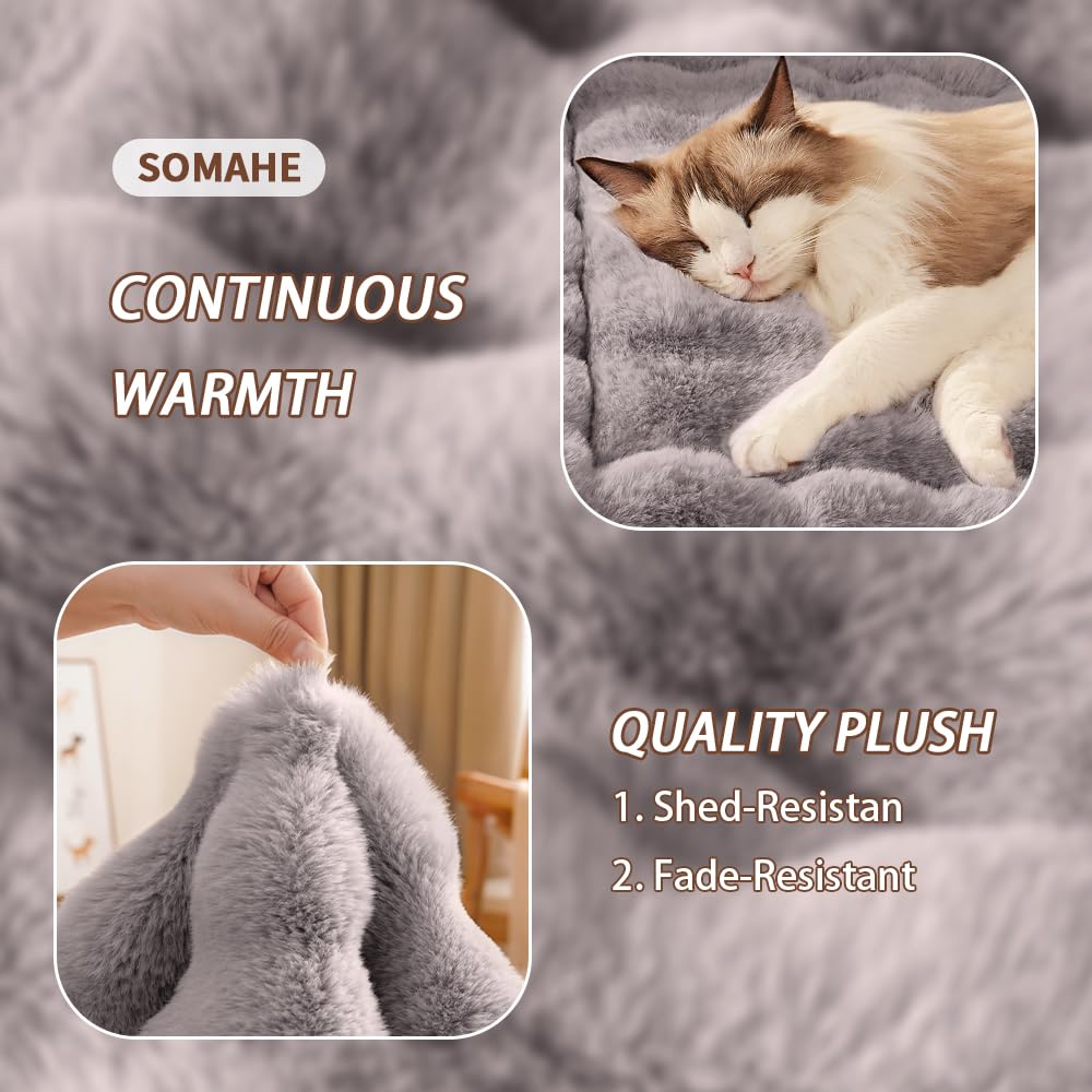 SOMAHE Cat Bed Mat, Soft Plush Faux Fur Kneading Pet Bed, Machine Washable Cat Sleeping Pad for Indoor Cats & Kittens, Non-Slip Fluffy Cat Rug for Couch Sofa Floor, 23x15 Inch Grey