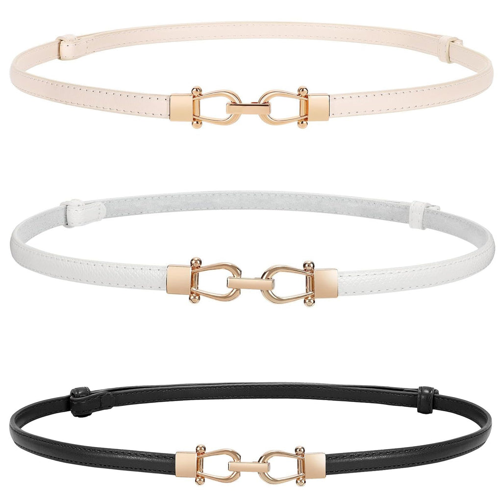 WERFORU Women Classic Leather Belt With Square Gold Silver Buckle For Jeans Pants
