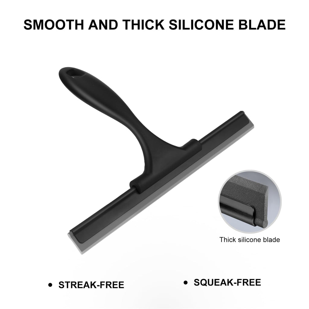 SetSail Squeegee for Shower Glass Door Stainless Steel Shower Squeegee for Glass Doors All-Purpose Window Squeegee for Tile Shower Walls, Sink, Mirror, Bathroom, Car Window Cleaning 10 Inches, Balck