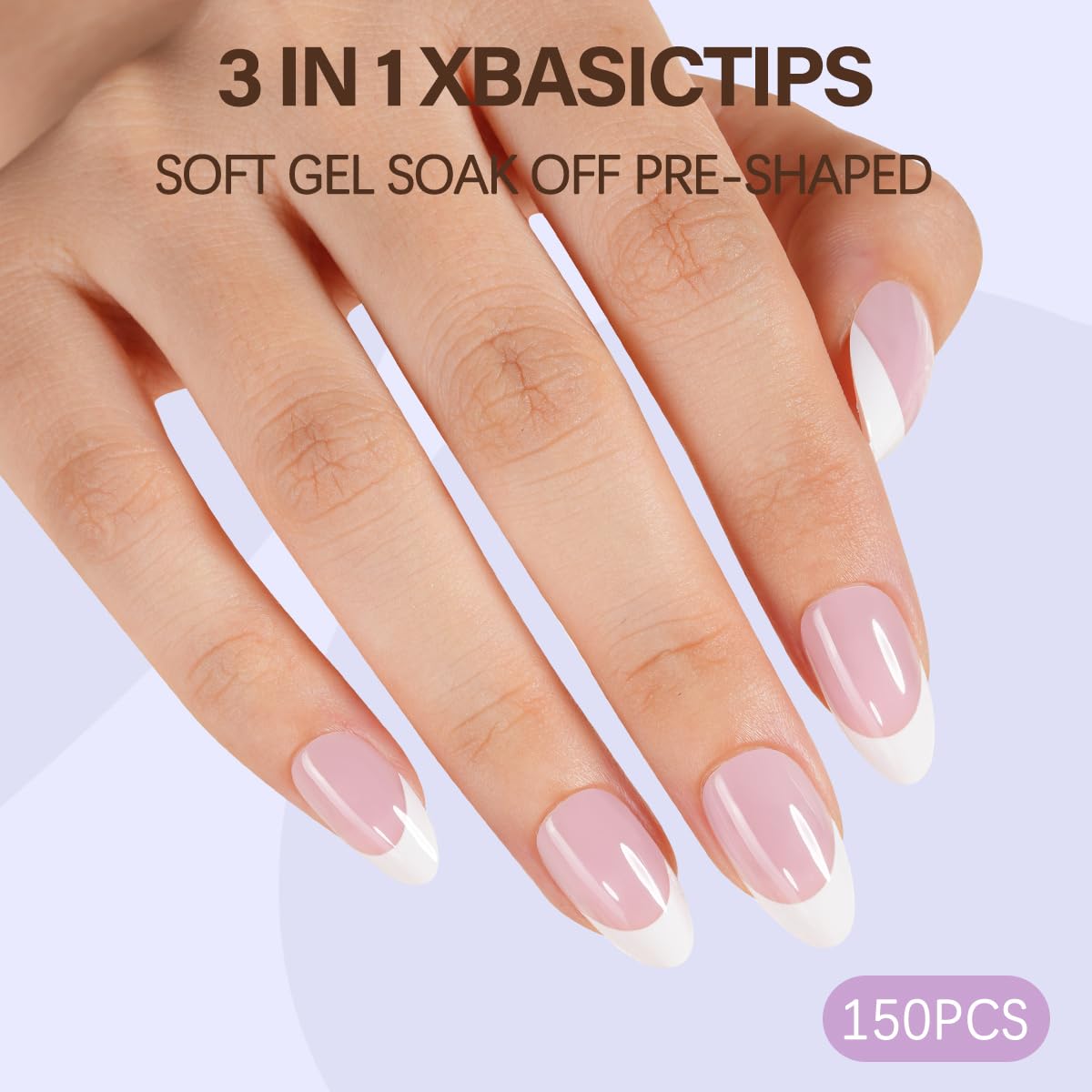 Misssix XBASICTIPS French Tip Press On Nails, 300Pcs French Gel Nail Tips Long Square, Soft Gel Pre-shaped No Need to File 3 in 1 Tips, Fake Nails for Nail Art DIY Extension Designs 15 Sizes