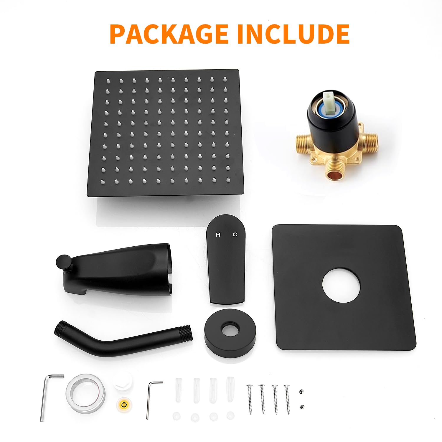 Gold Brushed Tub Shower Faucet Set With 8" Shower Head & Spout