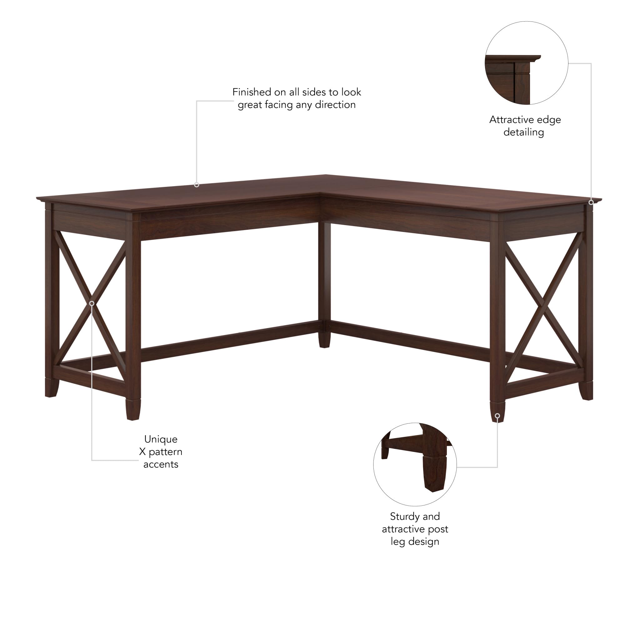 Bush Home Key West 60W Modern Farmhouse L Shaped Desk in Bing Cherry, 60-Inch Corner Computer Table for Home Office Workspace