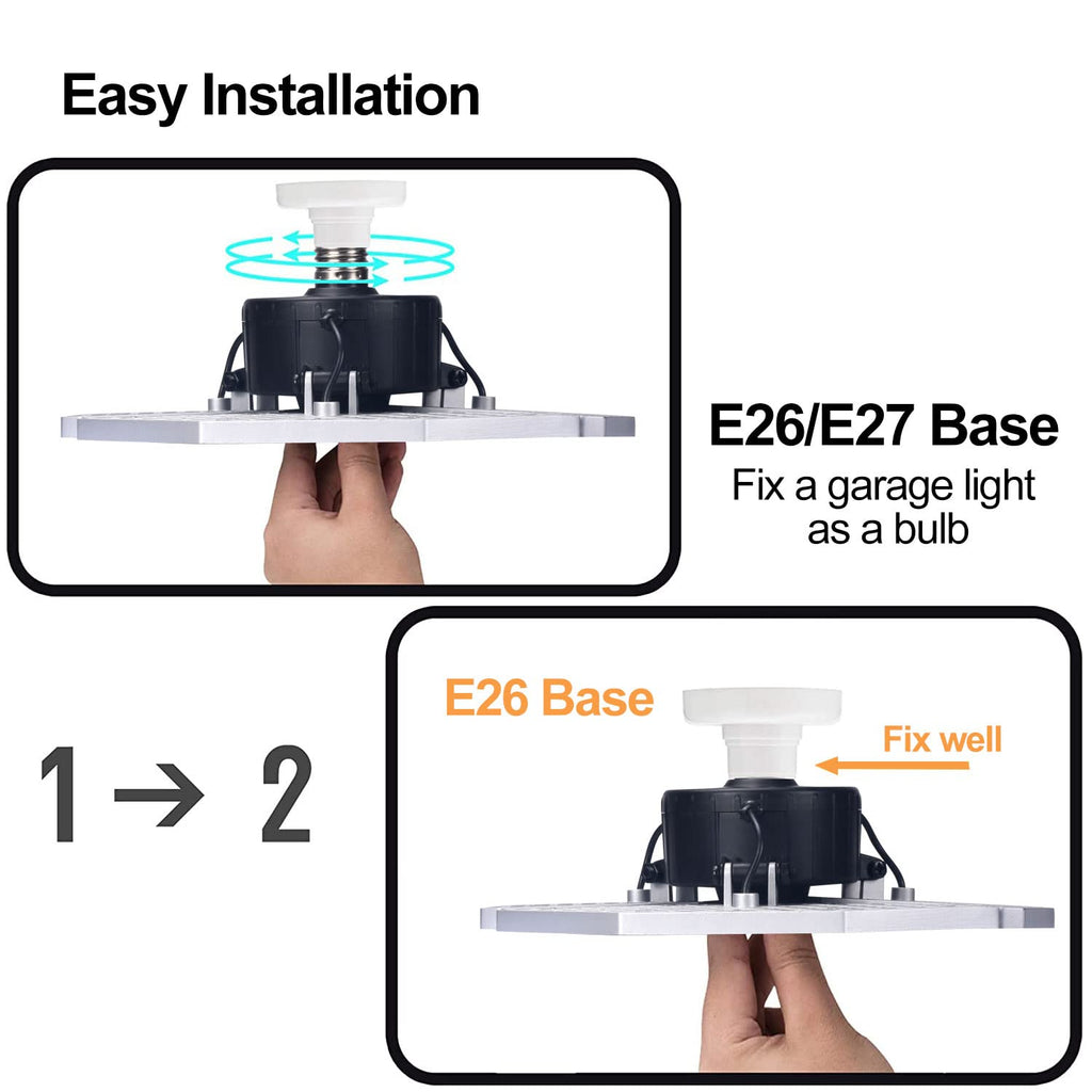 KERNOWO LED Garage Lights, 140W 18500 Lumens Garage Lighting, 6000K Daylight with Deformable Three Panel Ceiling Light Fixture E26/E27 Triple Glow LED Shop Light for Basement Workshop Warehouse