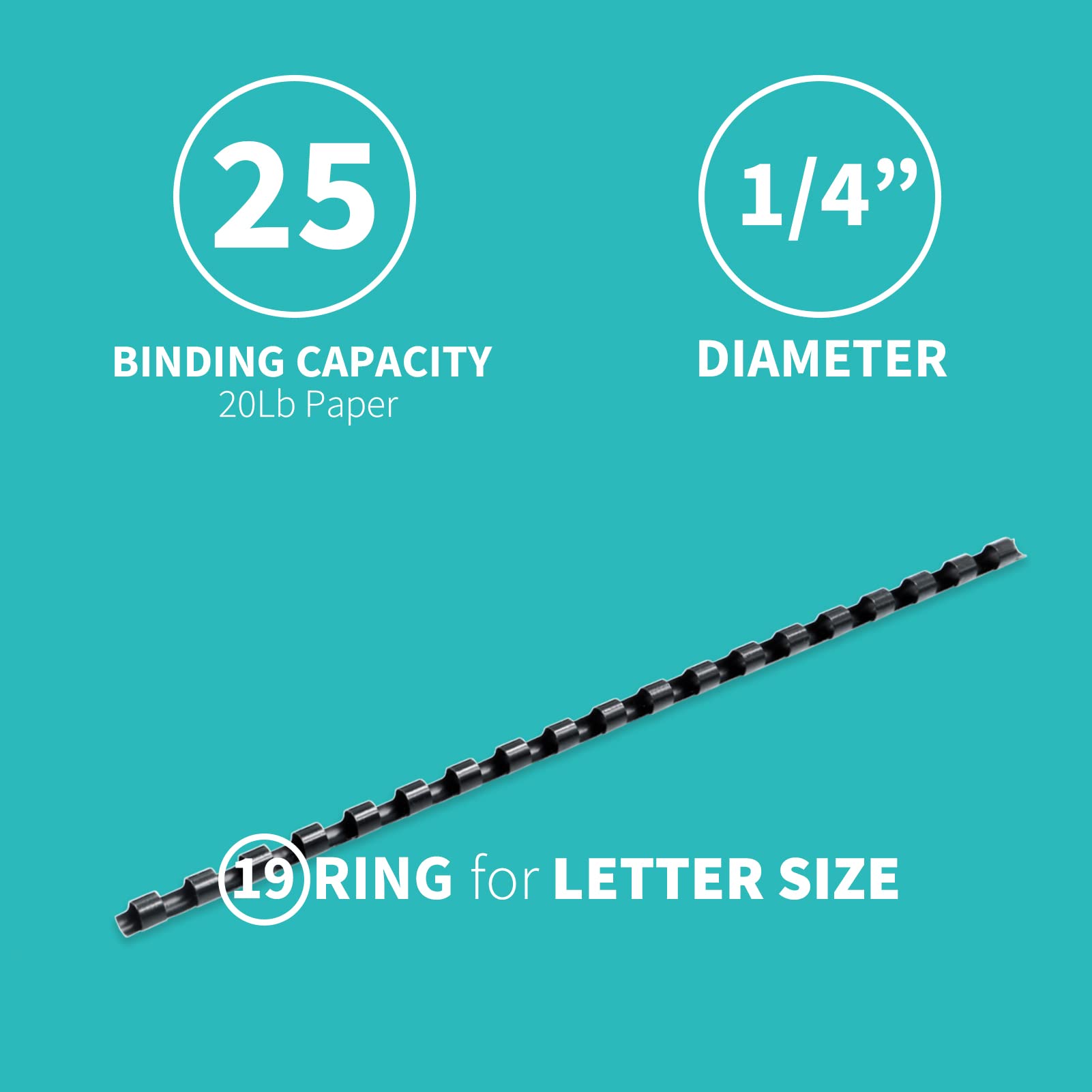 Binditek 100 Pack Plastic Binding Comb Spines, 1/2 Inch Diameter, 90 Sheet Capacity, for Letter Size, Black, for Students and Coworkers