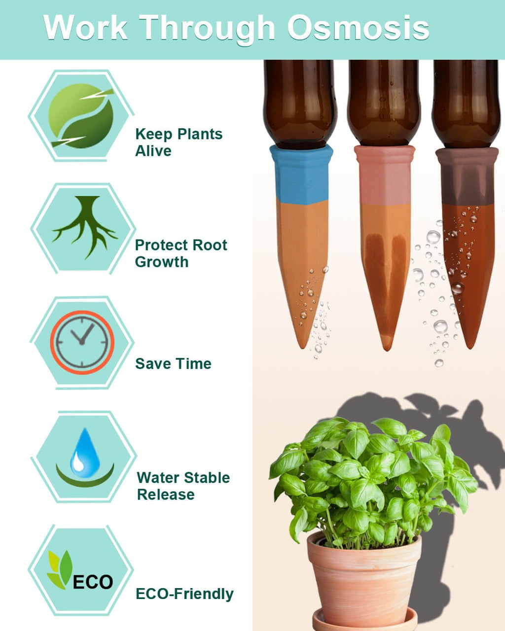 vensovo Terracotta Self Watering Spikes - 24 Pcs Potted Plant Watering Devices Vacation Self-Watering Stakes for Outdoor, Indoor Plants, Wine Bottle