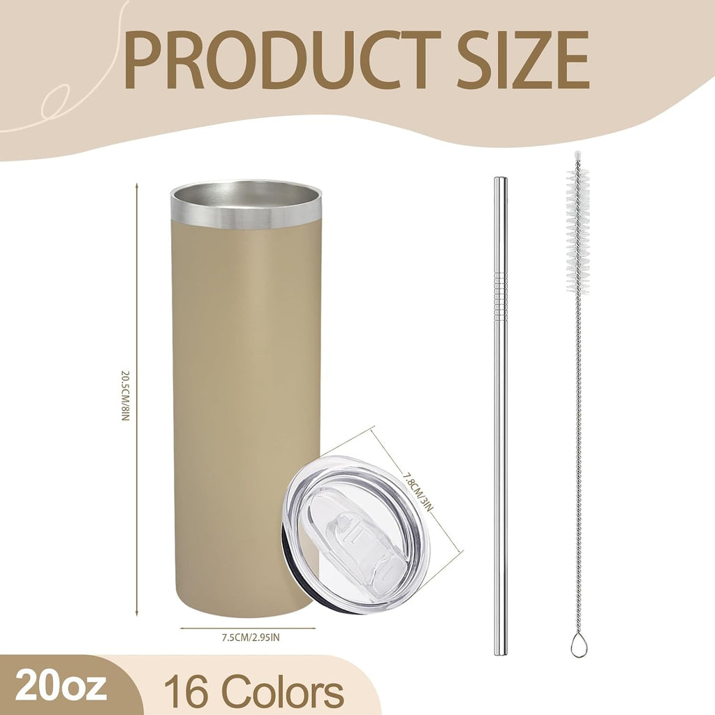 YOUKE OLA 16 Pack Stainless Steel Skinny Tumblers Bulk Straight Double Wall Powder Coated Insulated Tumbler with Lid and Straw for Laser Engrave, DIY Gift, 20oz Mix Colors