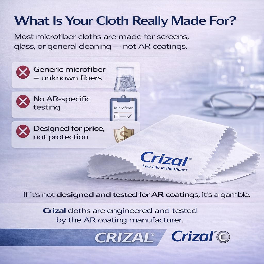 Crizal Eyeglass Cleaning Cloths – 12 Pack Premium Microfiber – Designed & Tested for AR-Coated Lenses – Trusted by Optical Professionals