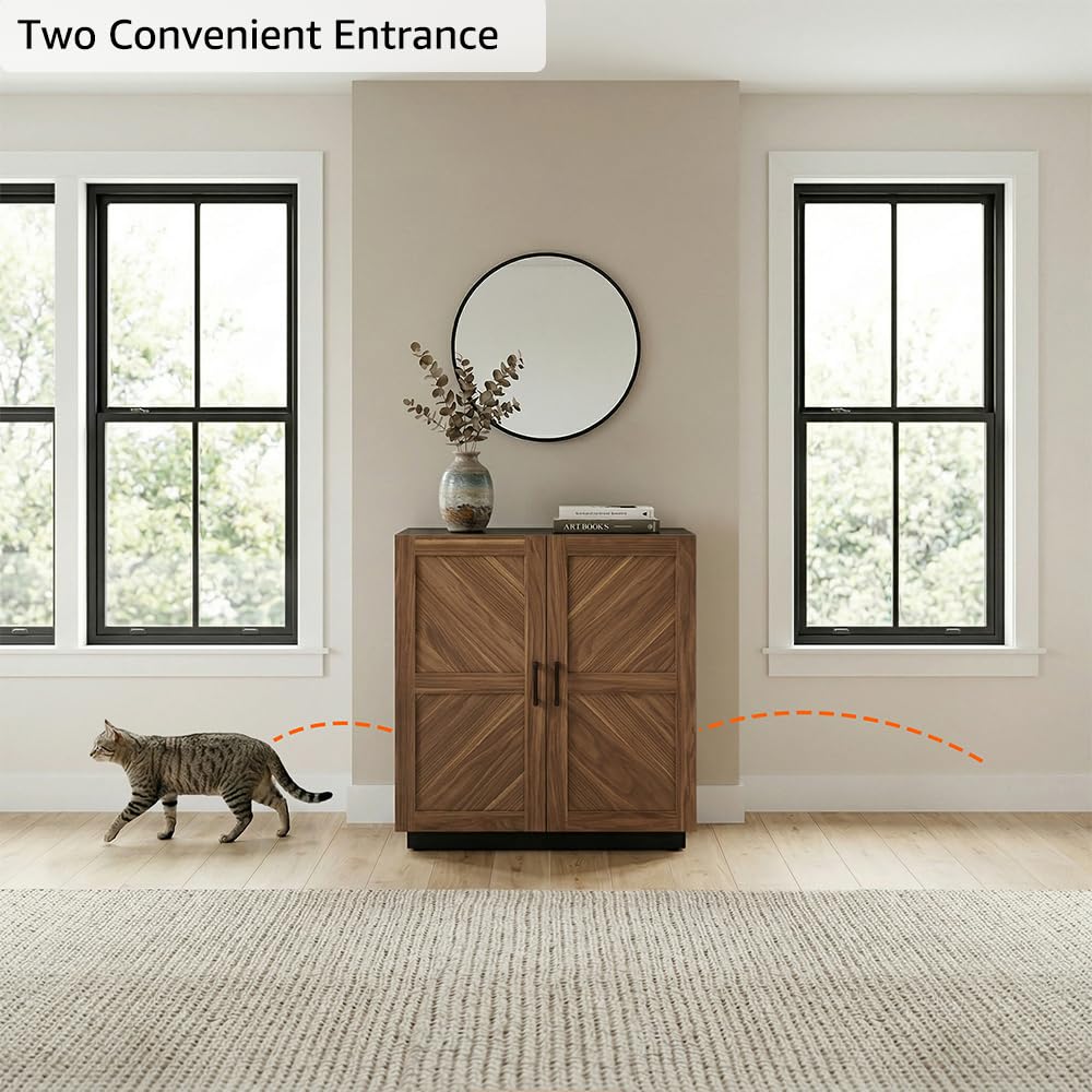 unipaws Extra Large Cat Litter Box Enclosure for Self-Cleaning & Automatic Litter Boxes, Tall Cabinet with Charging Station, Wooden Dog Proof Hidden Cat House for Top Entry Litter Box