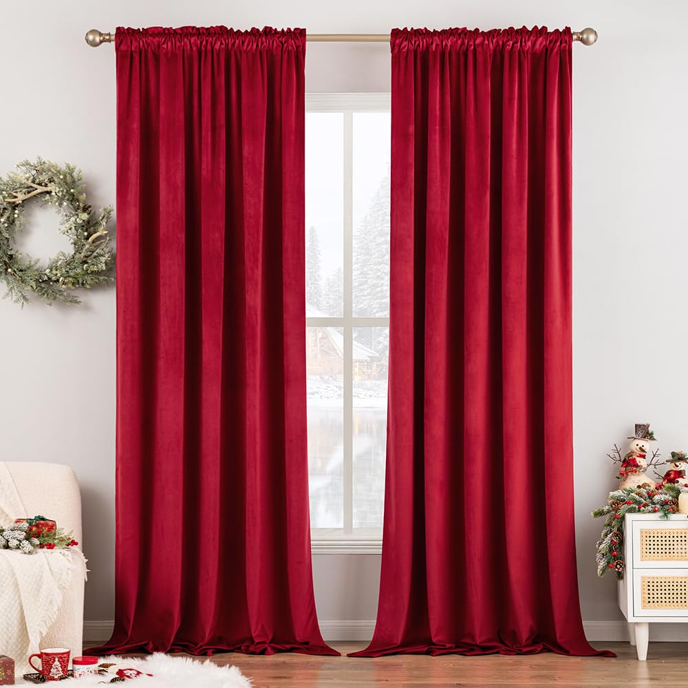 MIULEE Black Velvet Curtains Thermal Insulated Blackout Halloween Curtain Drapes for Bedroom Living Room Darkening 63 Inches Long Curtains Panels Rod Pocket Set of 2